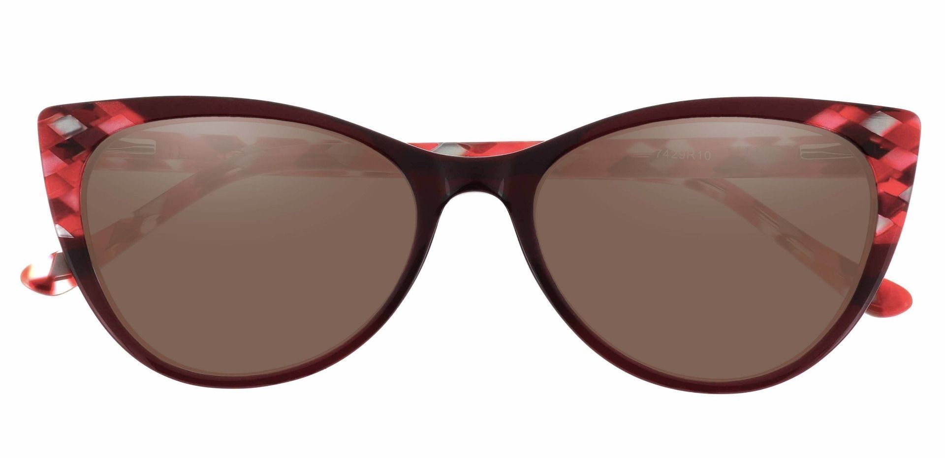 Mavis Cat Eye Prescription Sunglasses - Red Frame With Brown Lenses