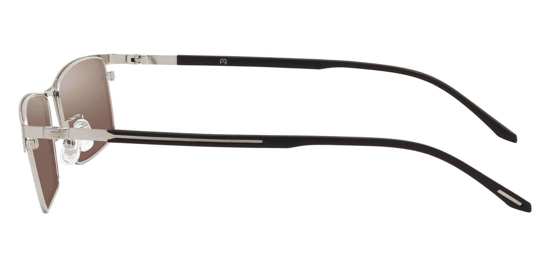 Regis Rectangle Prescription Sunglasses - Silver Frame With Brown Lenses