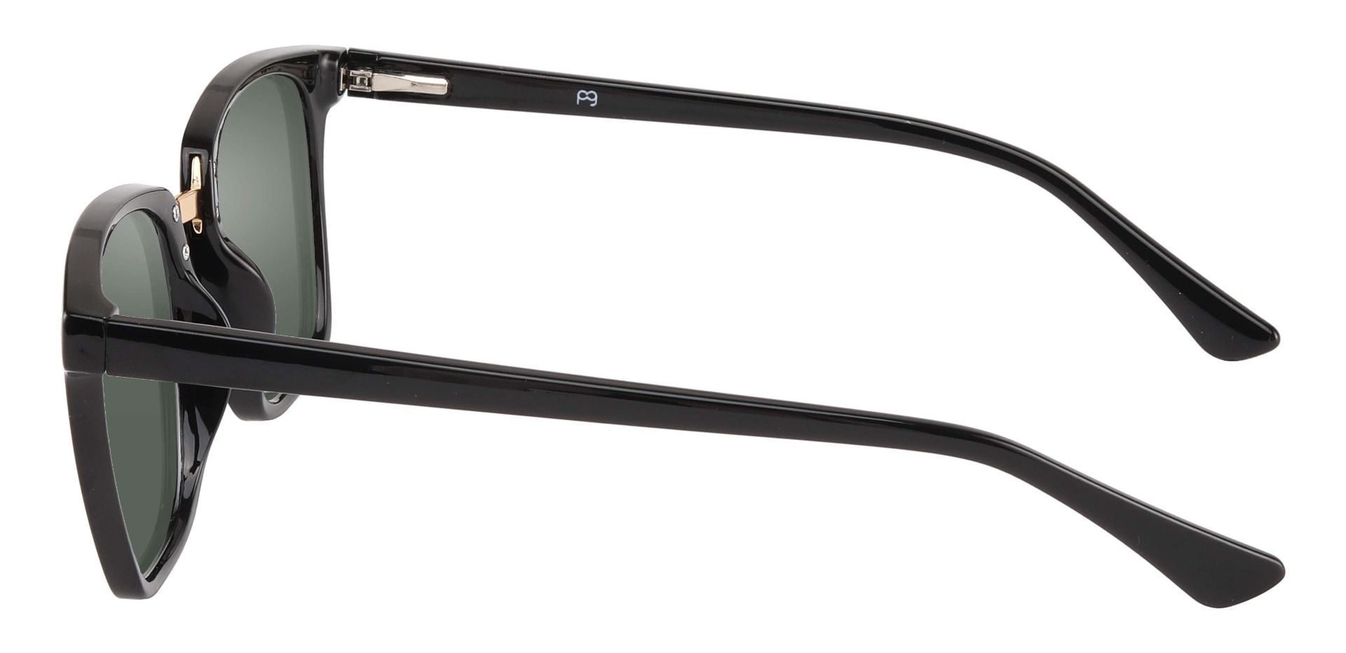 Delta Square Prescription Sunglasses - Black Frame With Green Lenses