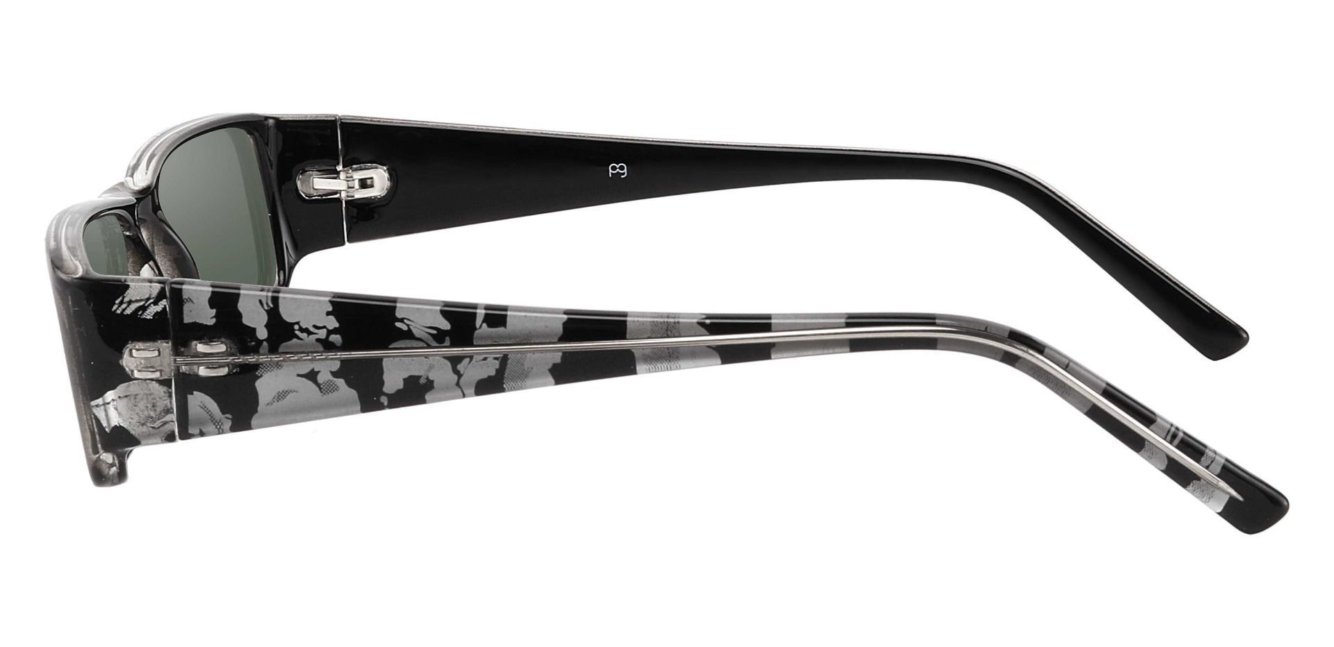 Elbert Rectangle Single Vision Sunglasses - Black Frame With Green Lenses