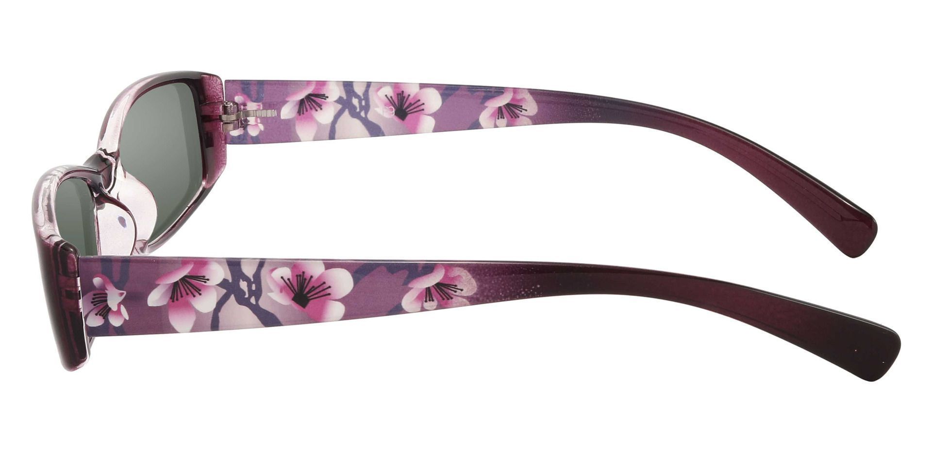Medora Rectangle Non-Rx Sunglasses - Purple Frame With Green Lenses