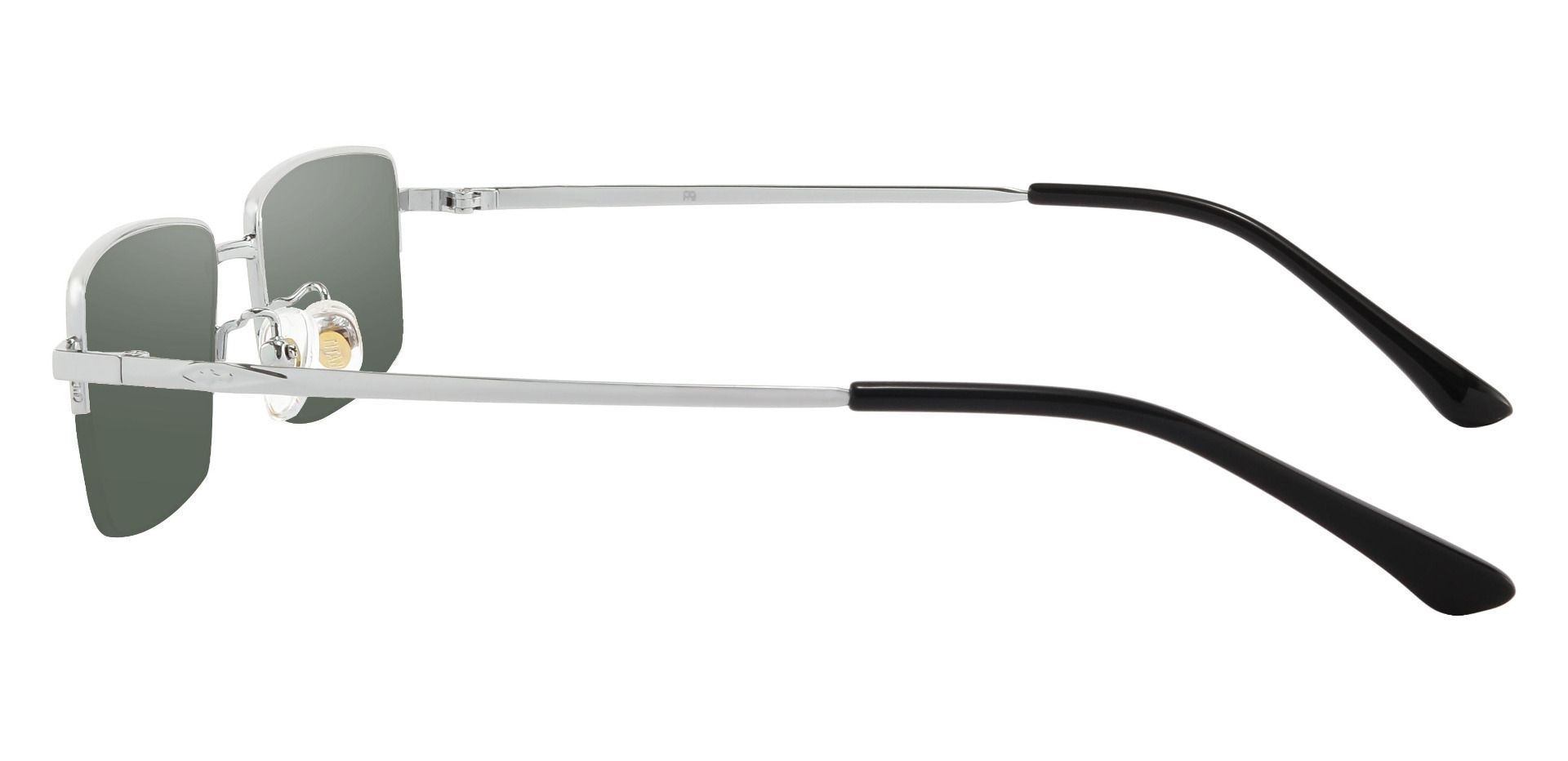 Waldo Rectangle Prescription Sunglasses - Silver Frame With Green Lenses