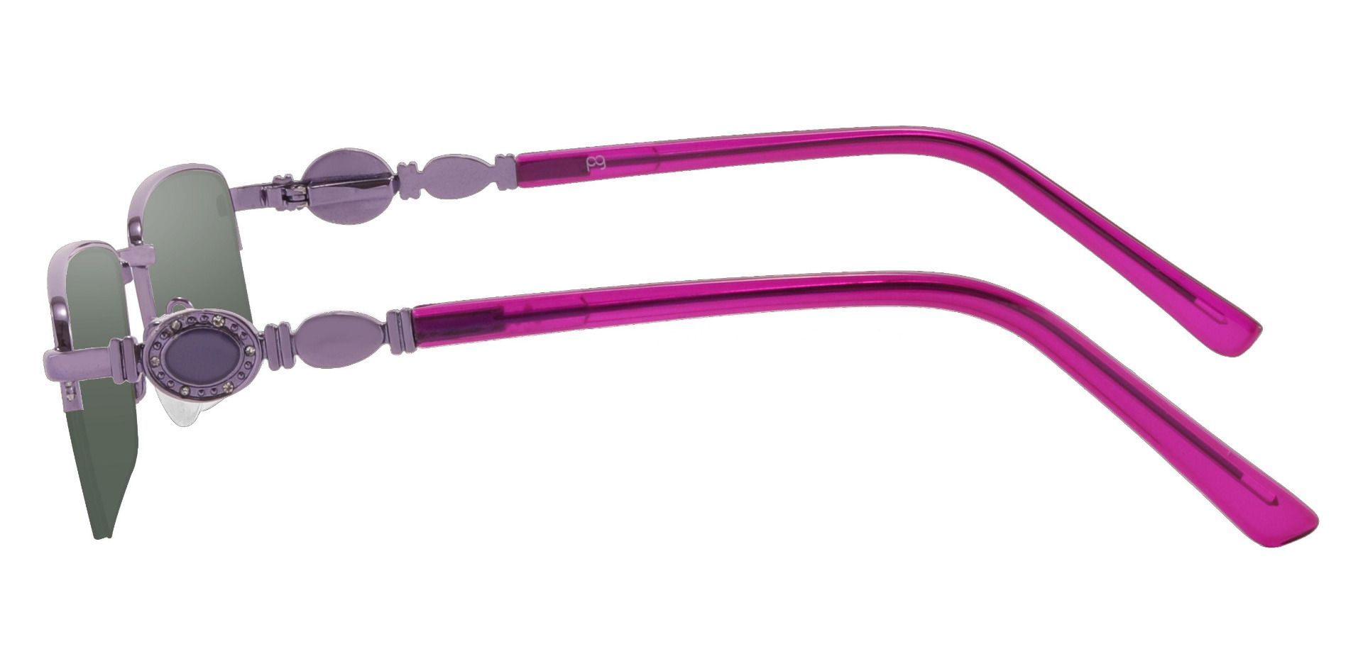 Crowley Rectangle Lined Bifocal Sunglasses - Purple Frame With Green Lenses
