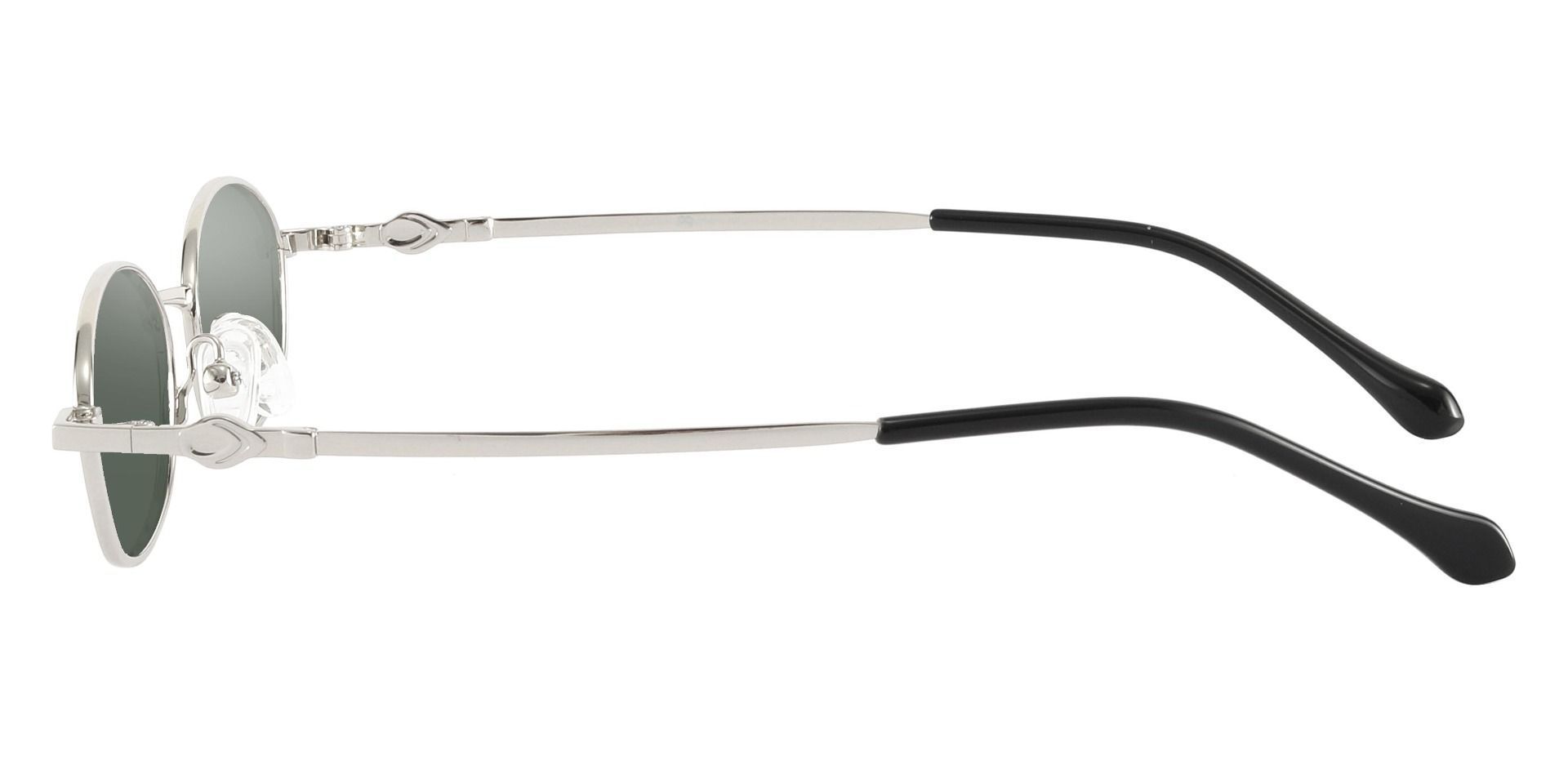 Fletcher Oval Non-Rx Sunglasses - Silver Frame With Green Lenses