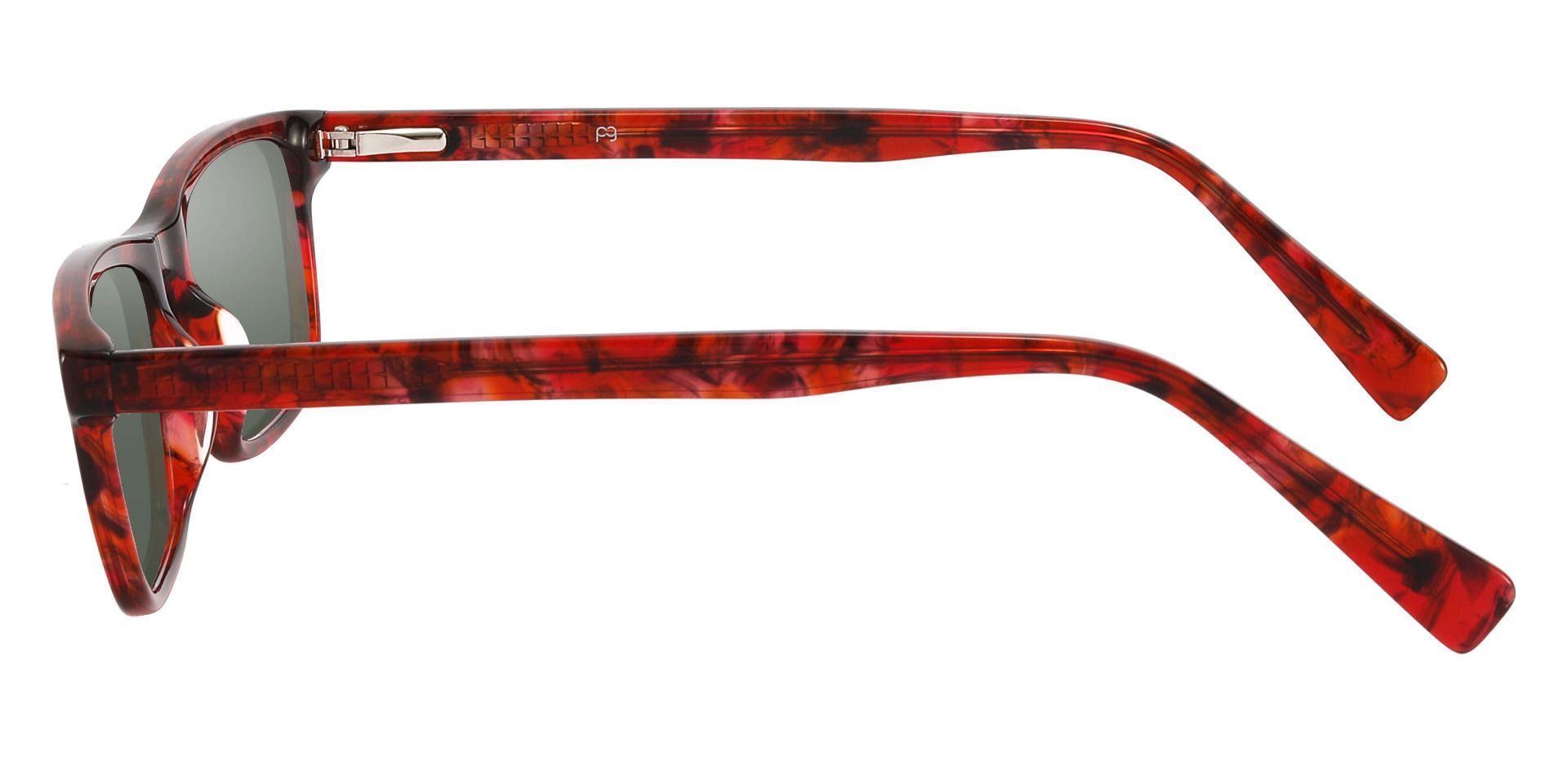 Munich Rectangle Reading Sunglasses - Red Frame With Green Lenses