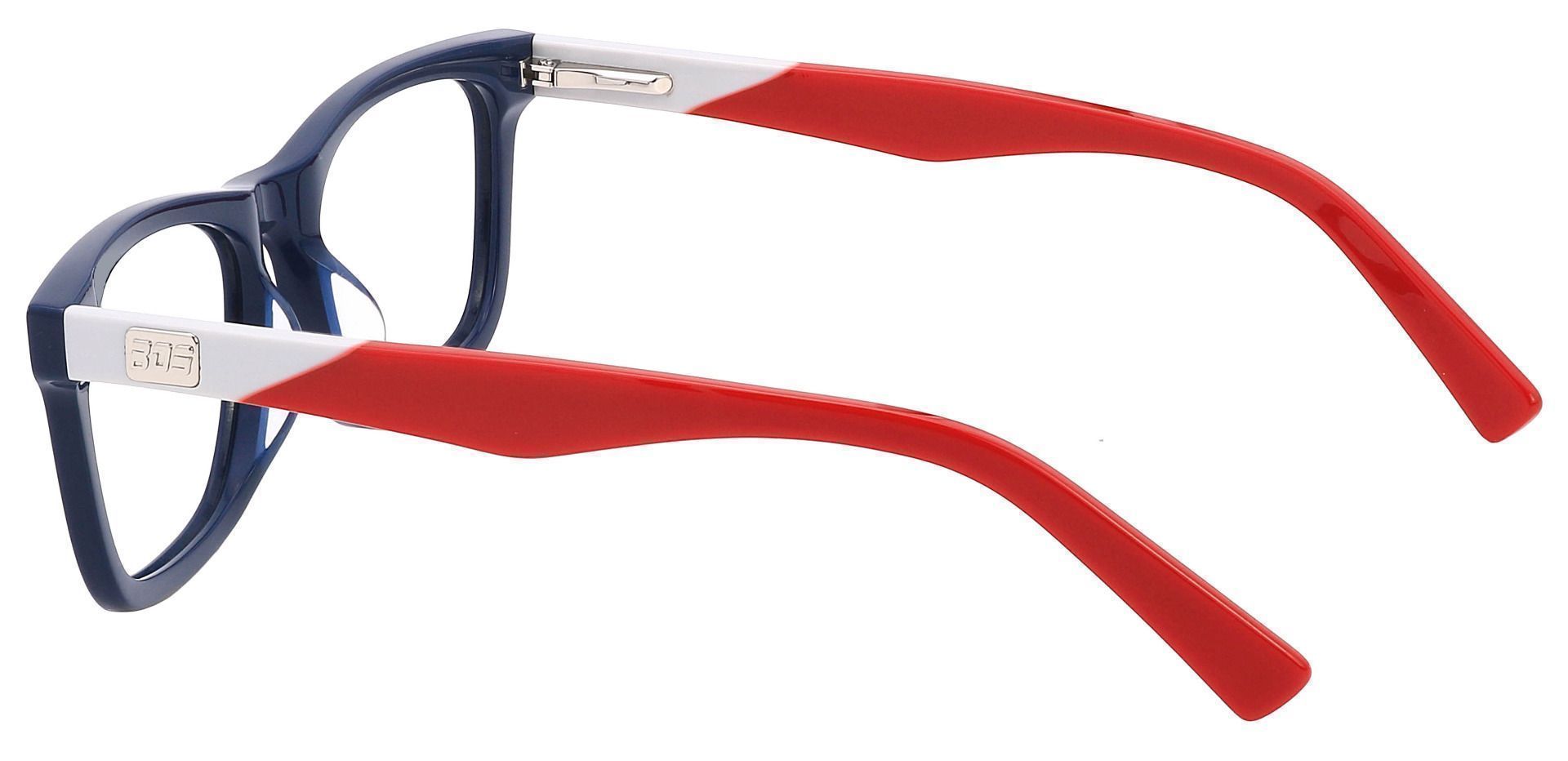 Newbury Rectangle Reading Glasses - The Frame Is Blue And Red