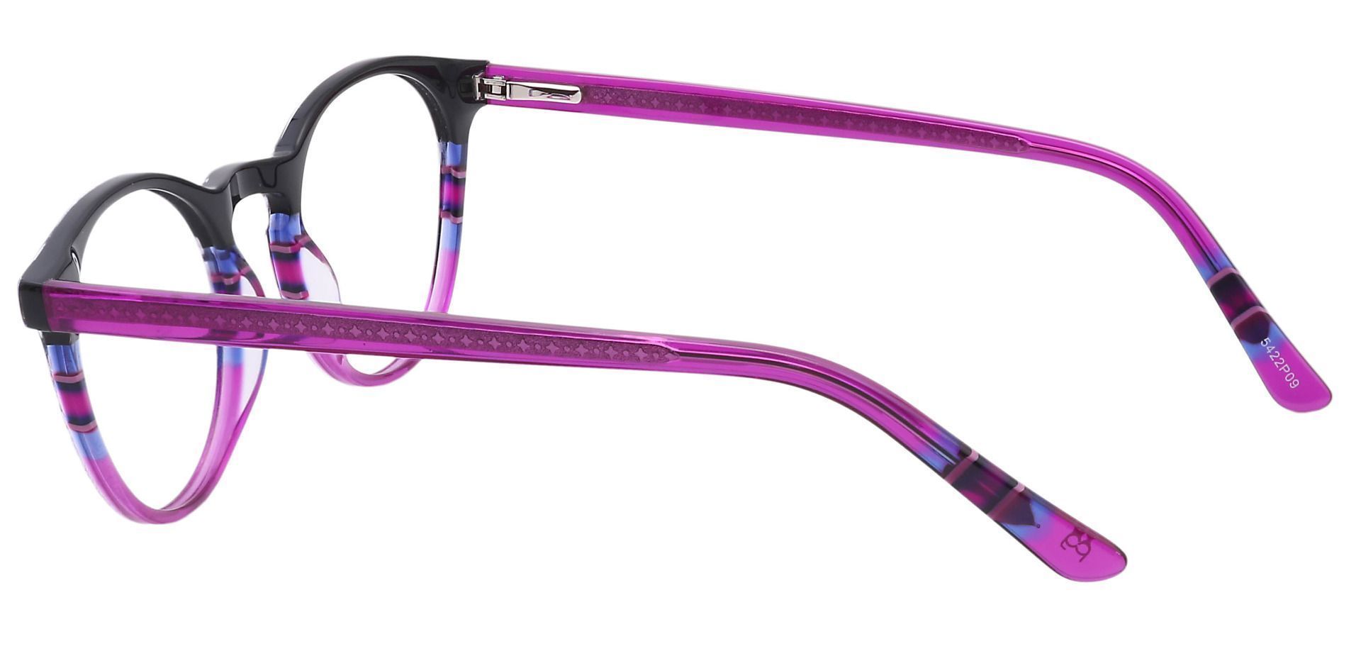 Jellie Round Eyeglasses Frame - Black/blue Fuschia Stripe  Purple
