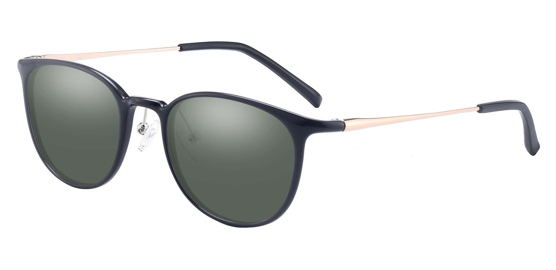 Stanton Oval Prescription Sunglasses Black Frame With Green Lenses