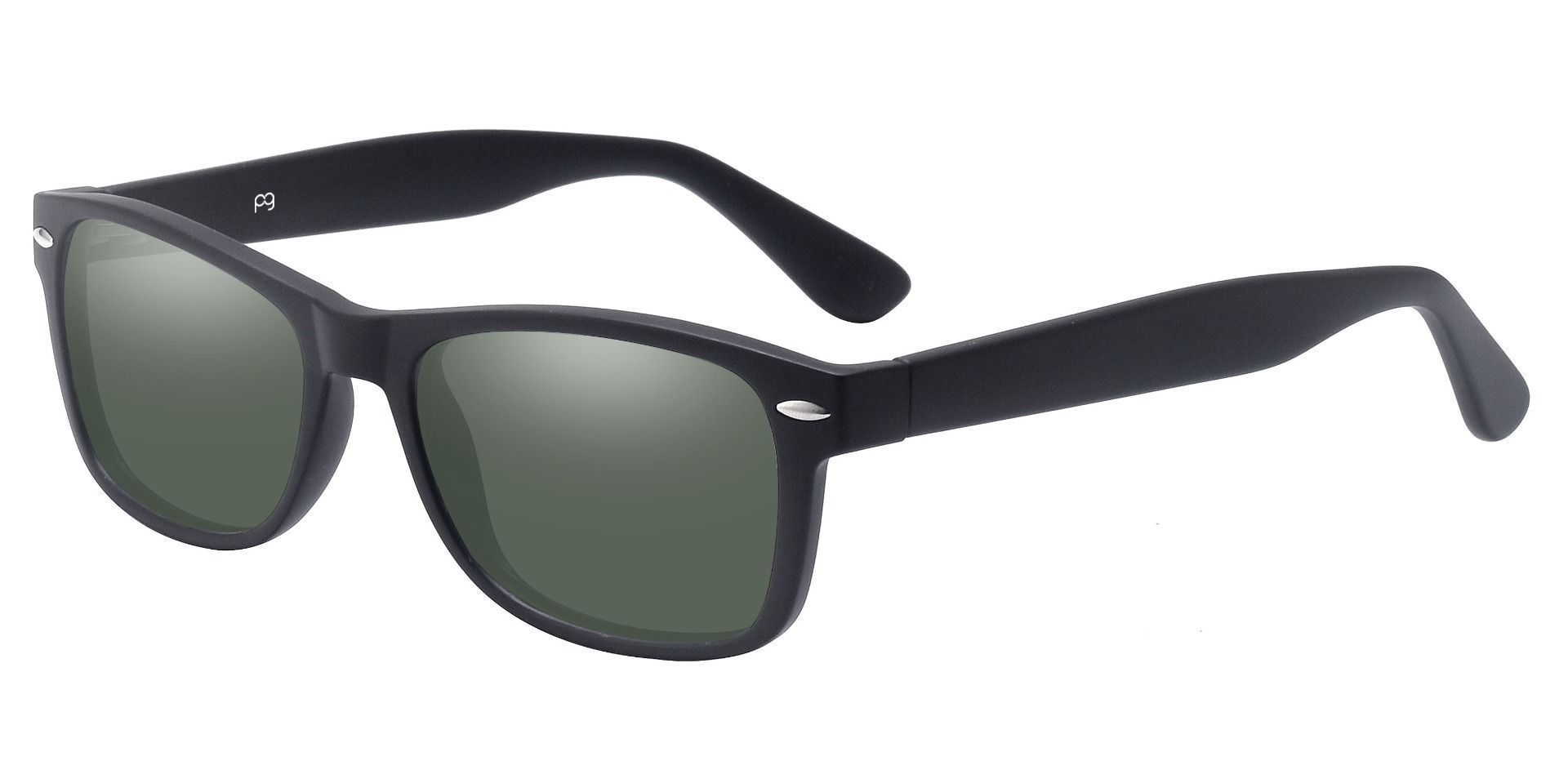 Kent Rectangle Prescription Sunglasses - Black Frame With Green Lenses