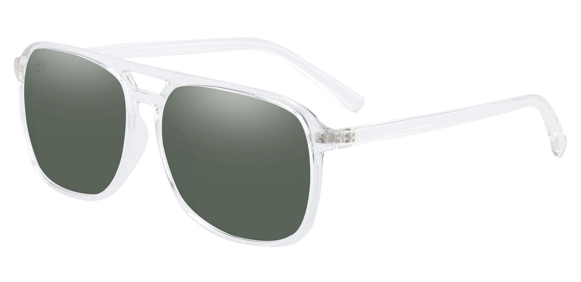 Edward Aviator Prescription Sunglasses - Clear Frame With Green Lenses