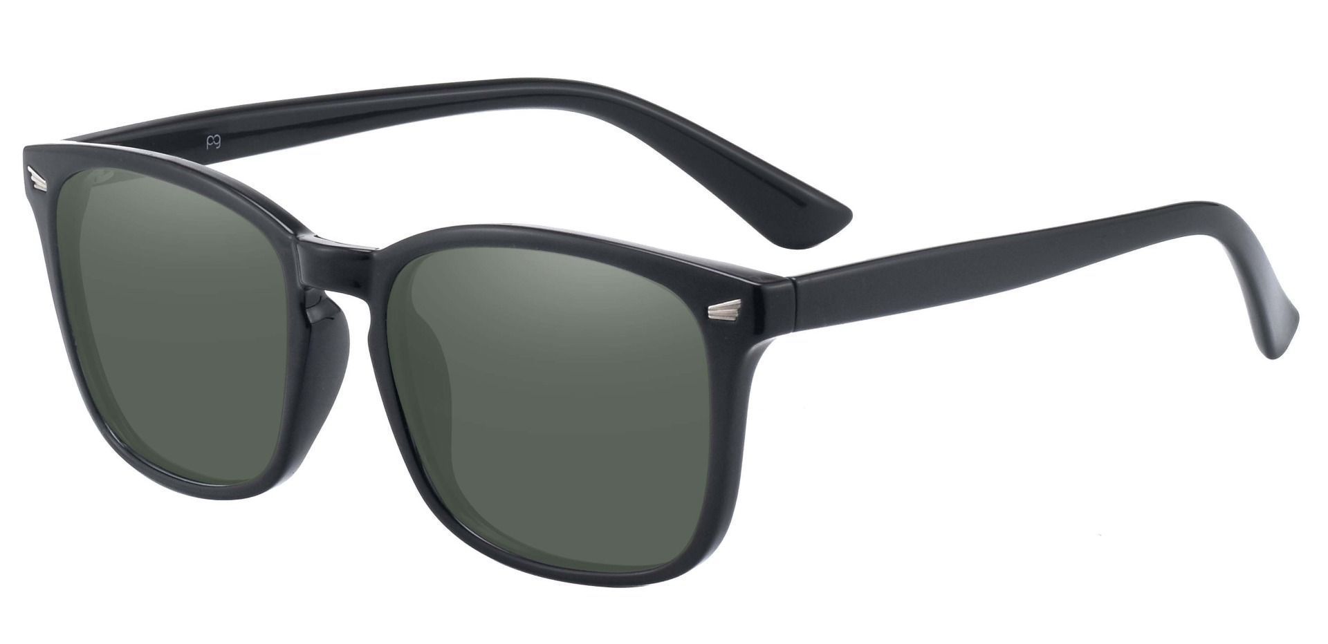 Rogan Square Prescription Sunglasses - Black Frame With Green Lenses