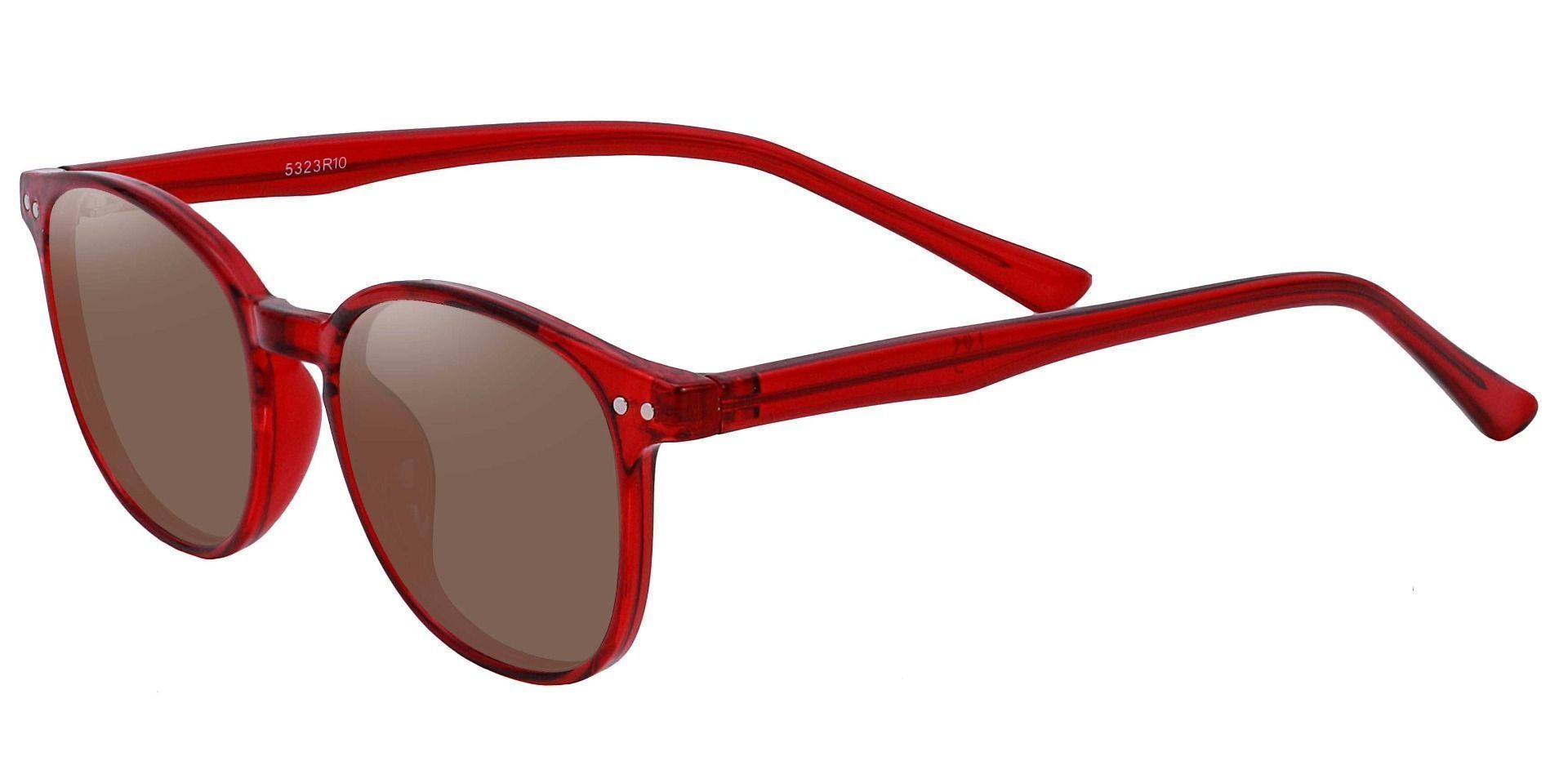 Holstein Oval Prescription Sunglasses - Red Frame With Brown Lenses
