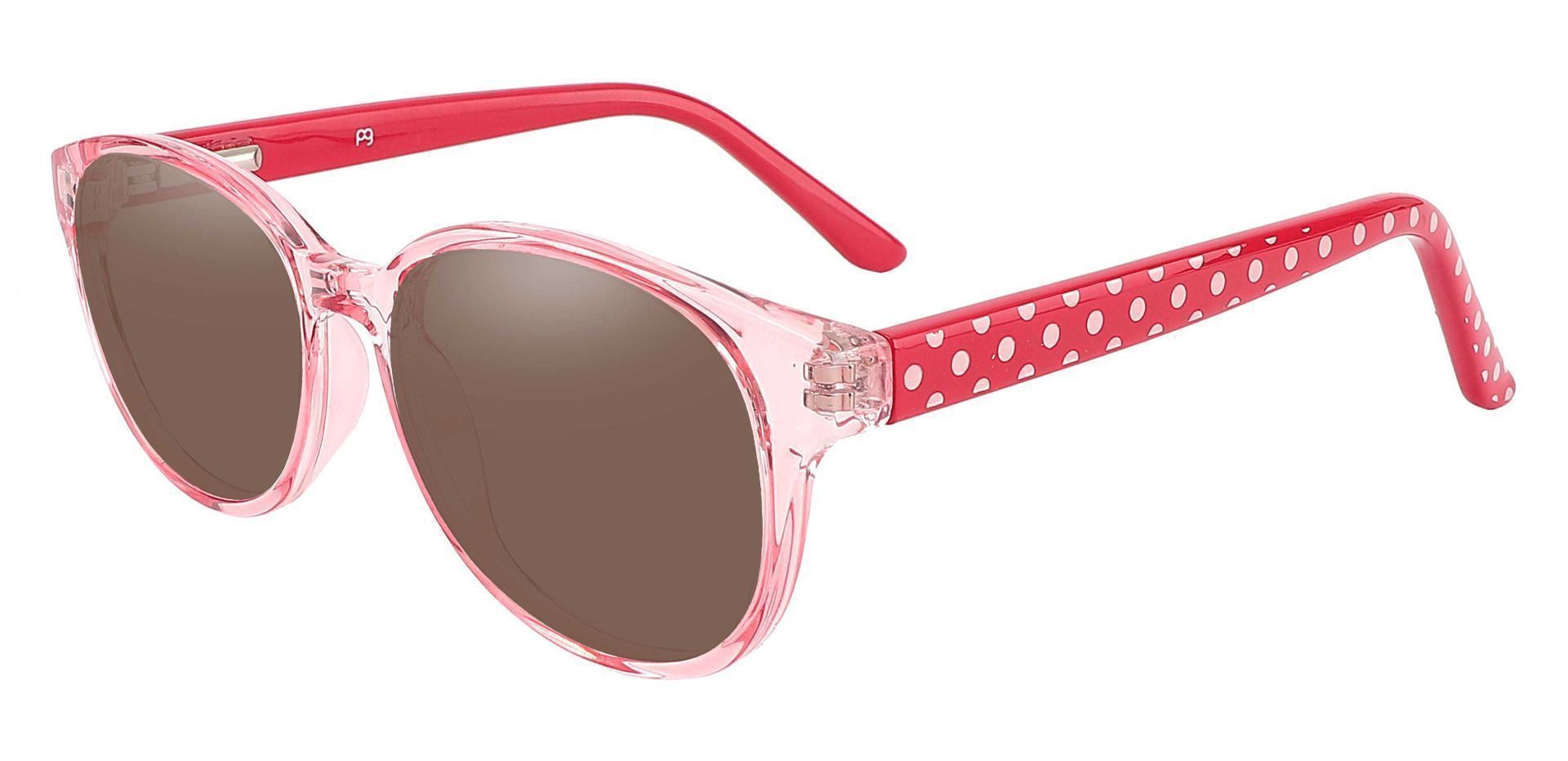 Libby Oval Prescription Sunglasses - Pink Frame With Brown Lenses