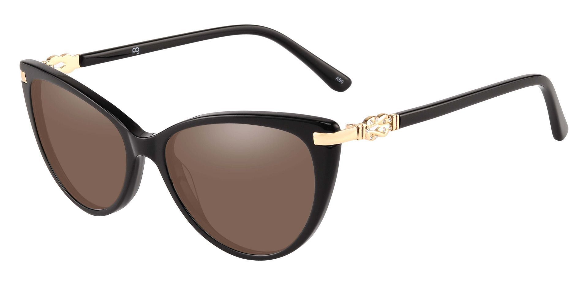 Starla Cat Eye Progressive Sunglasses - Black Frame With Brown Lenses