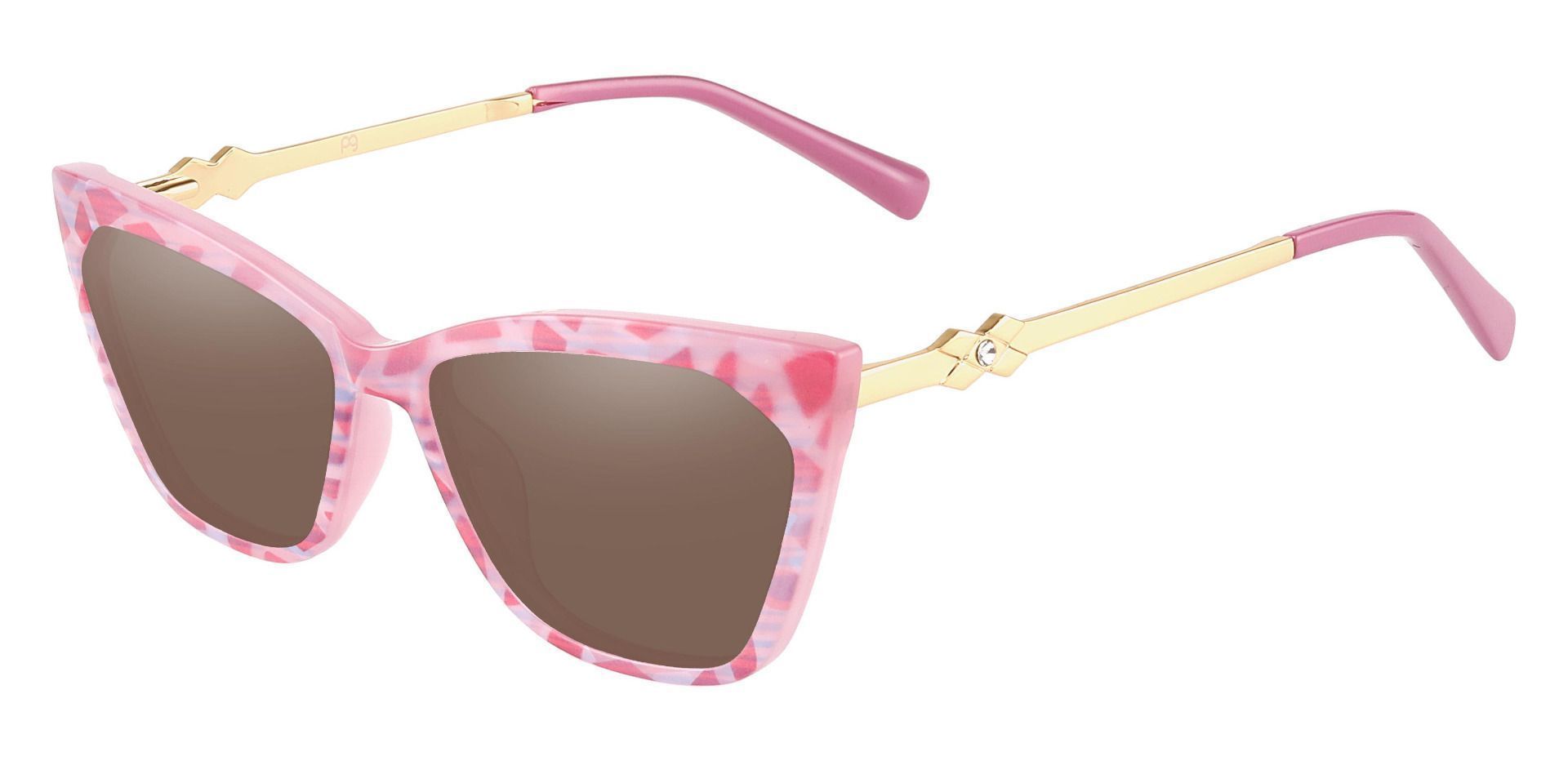 Addison Cat Eye Progressive Sunglasses - Pink Frame With Brown Lenses