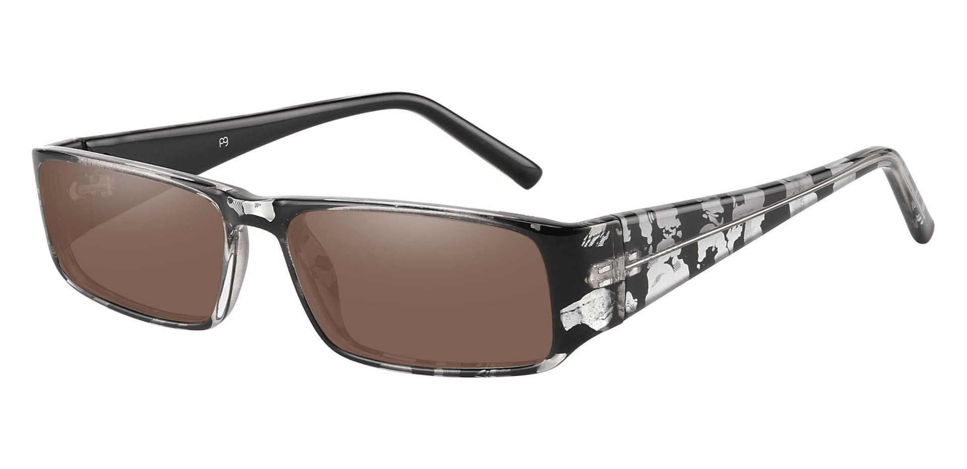 Elbert Rectangle Non-Rx Sunglasses - Black Frame With Brown Lenses