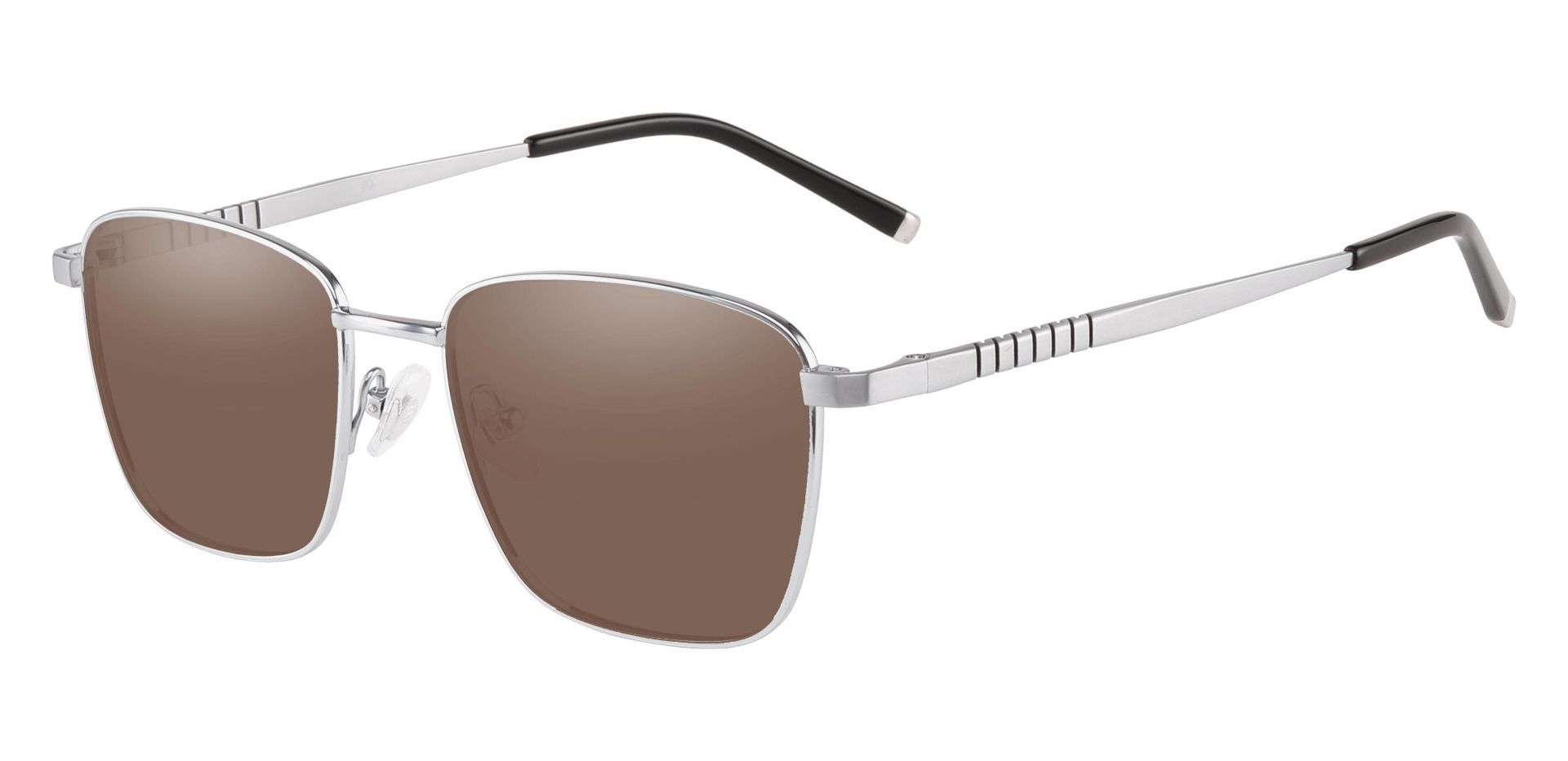 May Square Non-Rx Sunglasses - Silver Frame With Brown Lenses