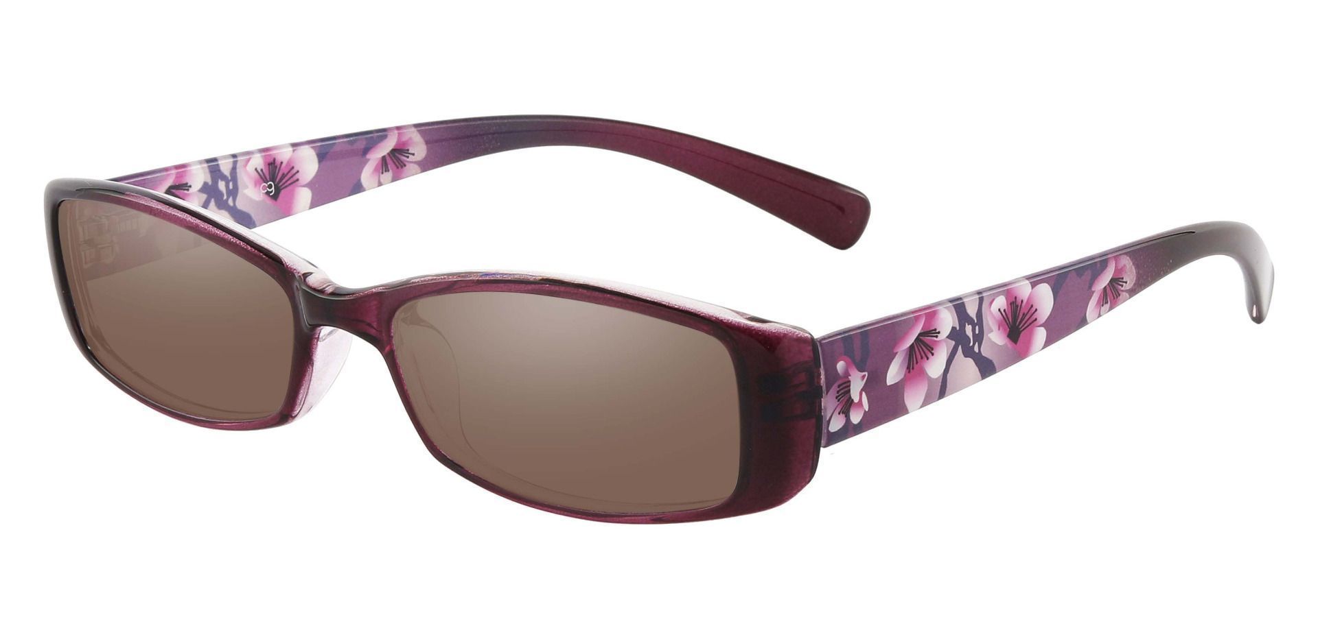 Medora Rectangle Single Vision Sunglasses - Purple Frame With Brown Lenses