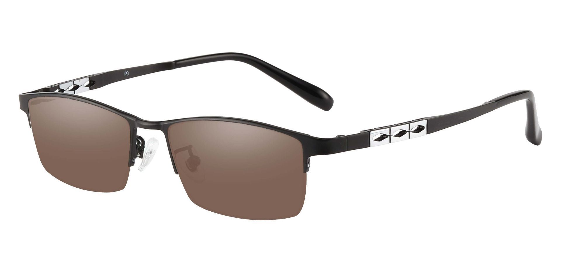 Burlington Rectangle Prescription Sunglasses - Black Frame With Brown Lenses