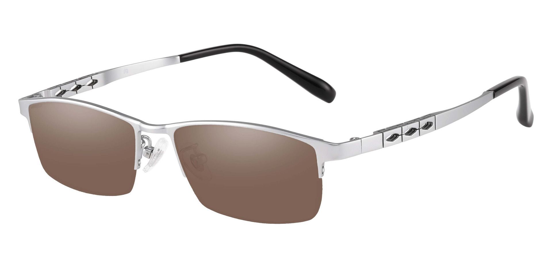 Burlington Rectangle Progressive Sunglasses - Silver Frame With Brown Lenses