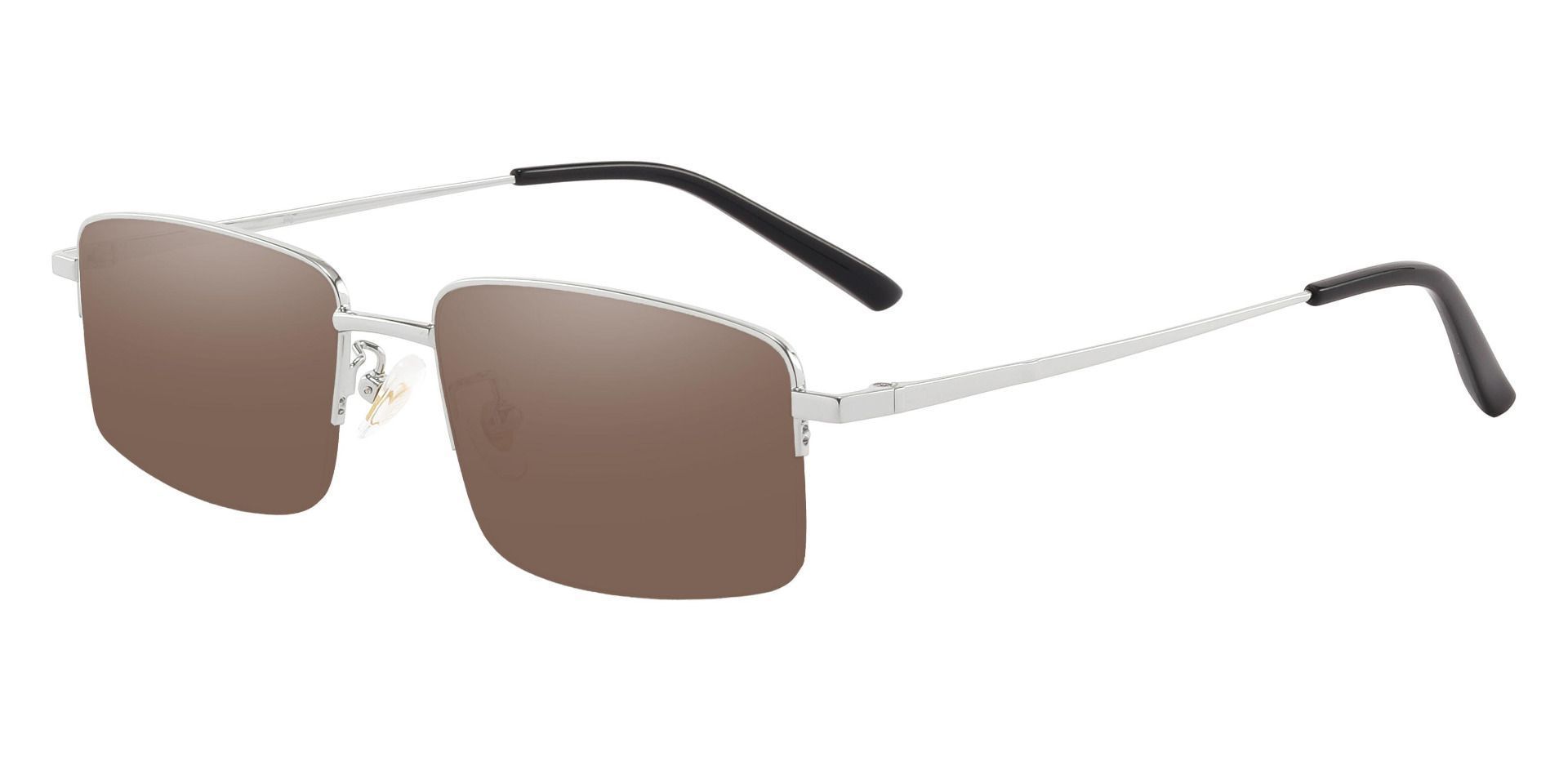 Wayne Rectangle Progressive Sunglasses - Silver Frame With Brown Lenses