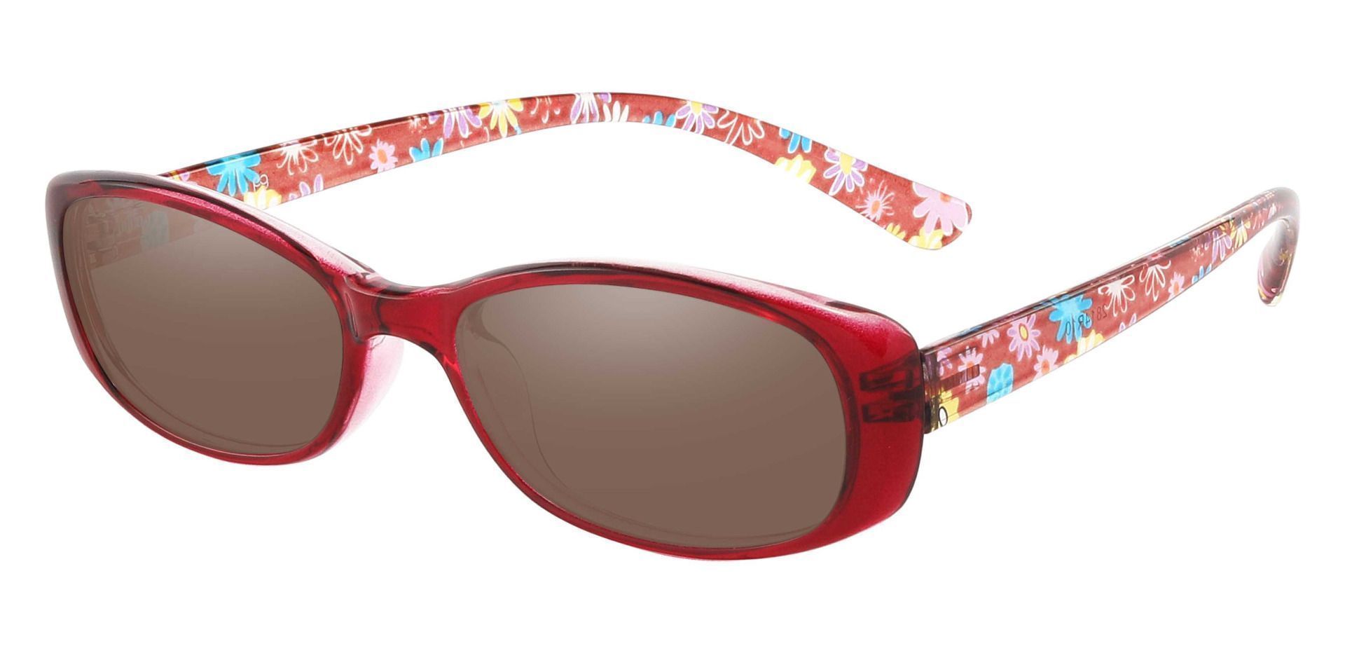 Bethesda Rectangle Progressive Sunglasses - Red Frame With Brown Lenses