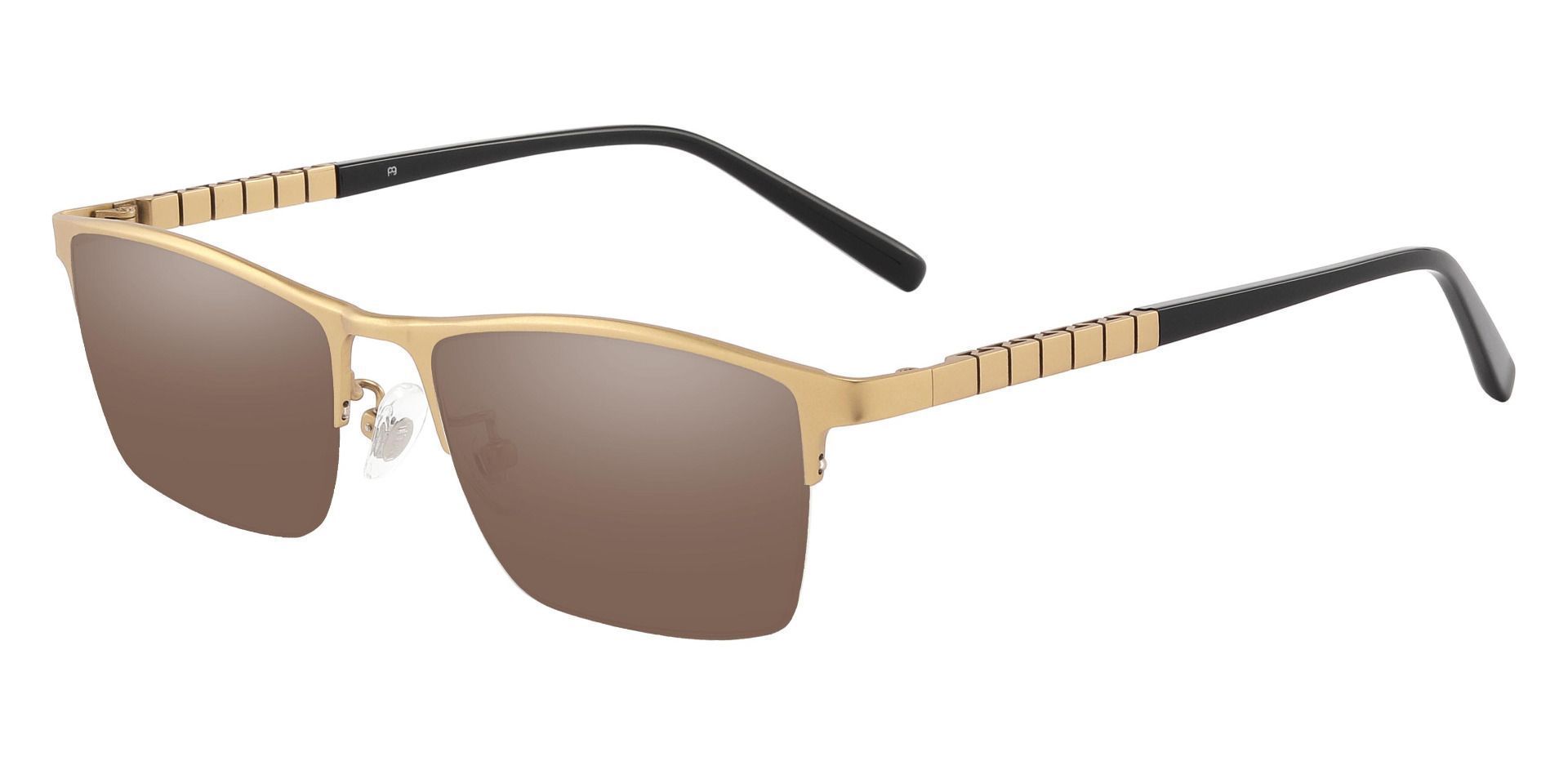 Maine Rectangle Progressive Sunglasses - Gold Frame With Brown Lenses