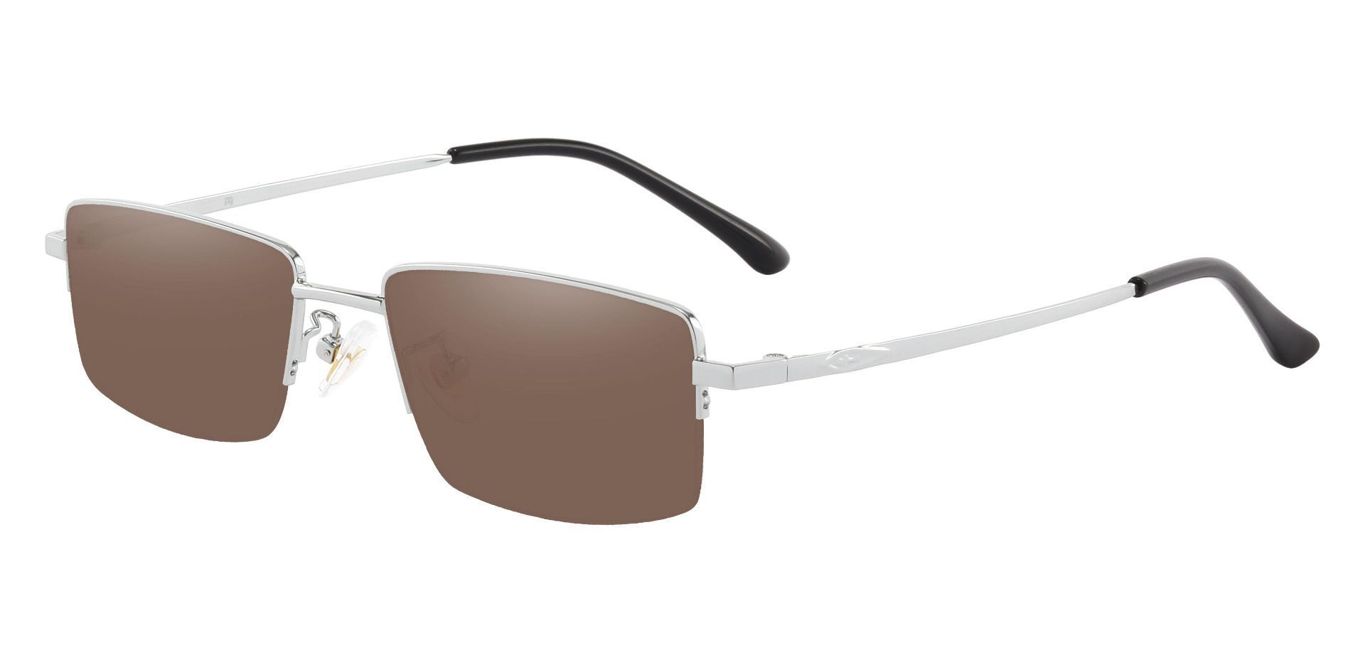Waldo Rectangle Non-Rx Sunglasses - Silver Frame With Brown Lenses