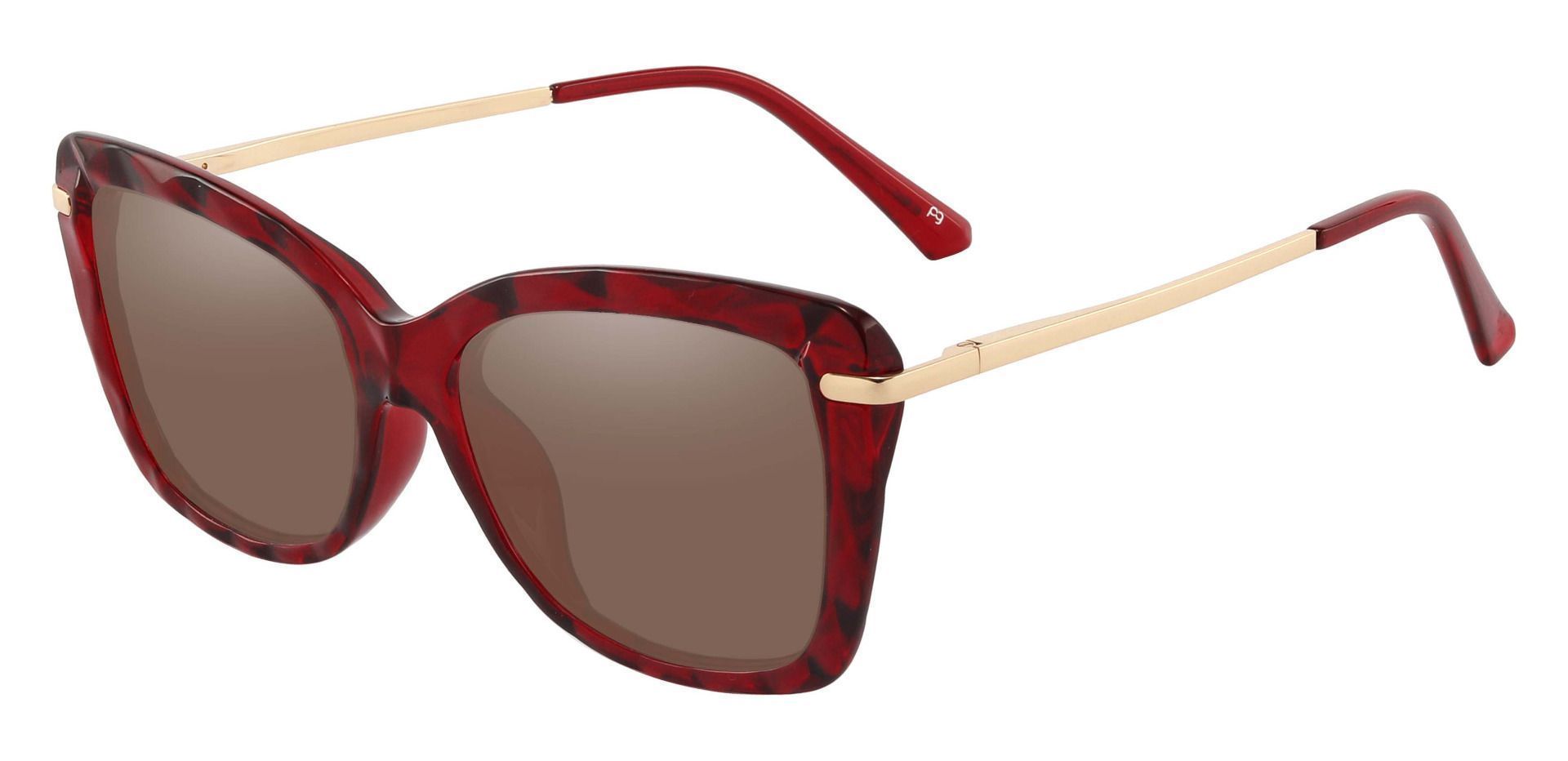 Shoshanna Rectangle Progressive Sunglasses - Red Frame With Brown Lenses