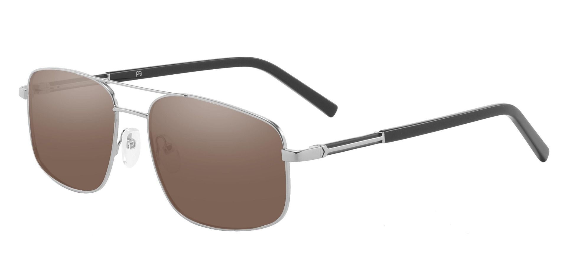 Davenport Aviator Prescription Sunglasses - Silver Frame With Brown Lenses