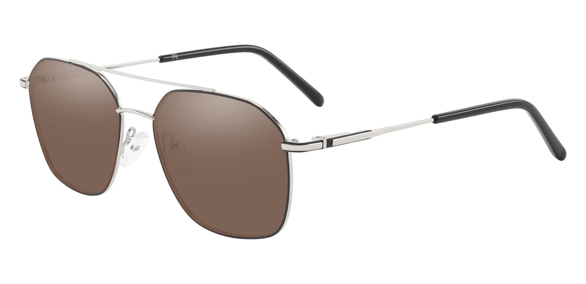Harvey Aviator Reading Sunglasses - Silver Frame With Brown Lenses