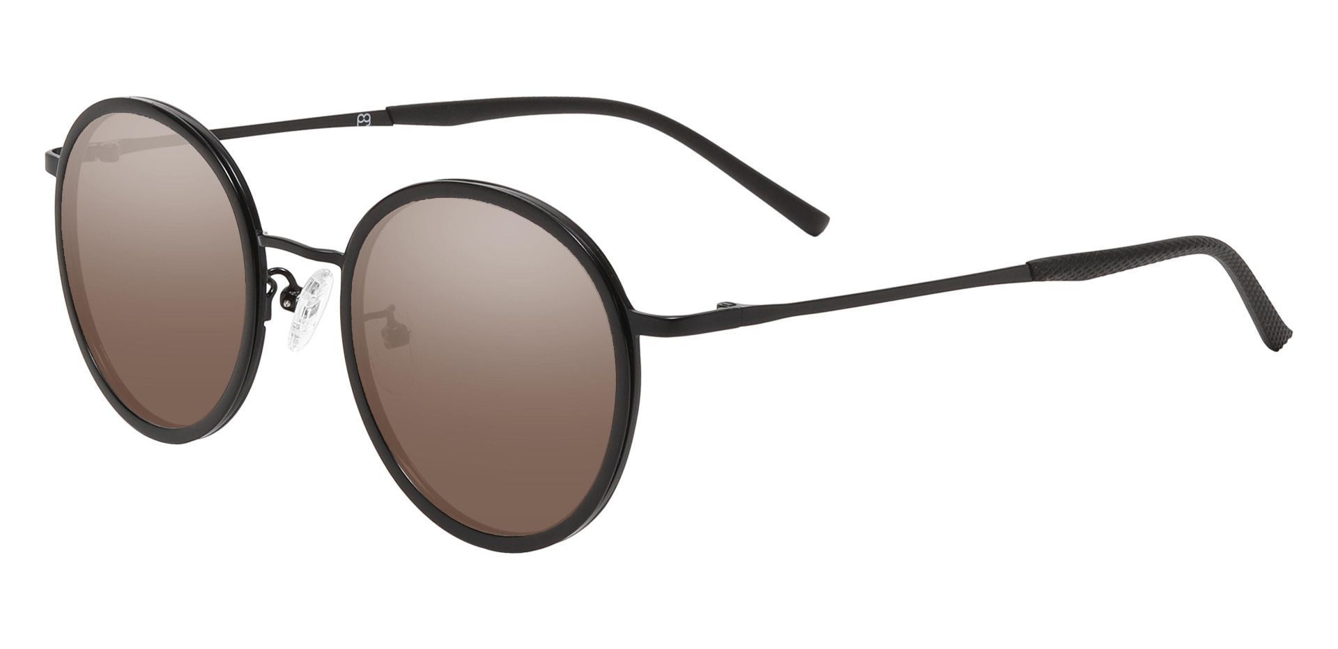 Brunswick Round Reading Sunglasses - Black Frame With Brown Lenses