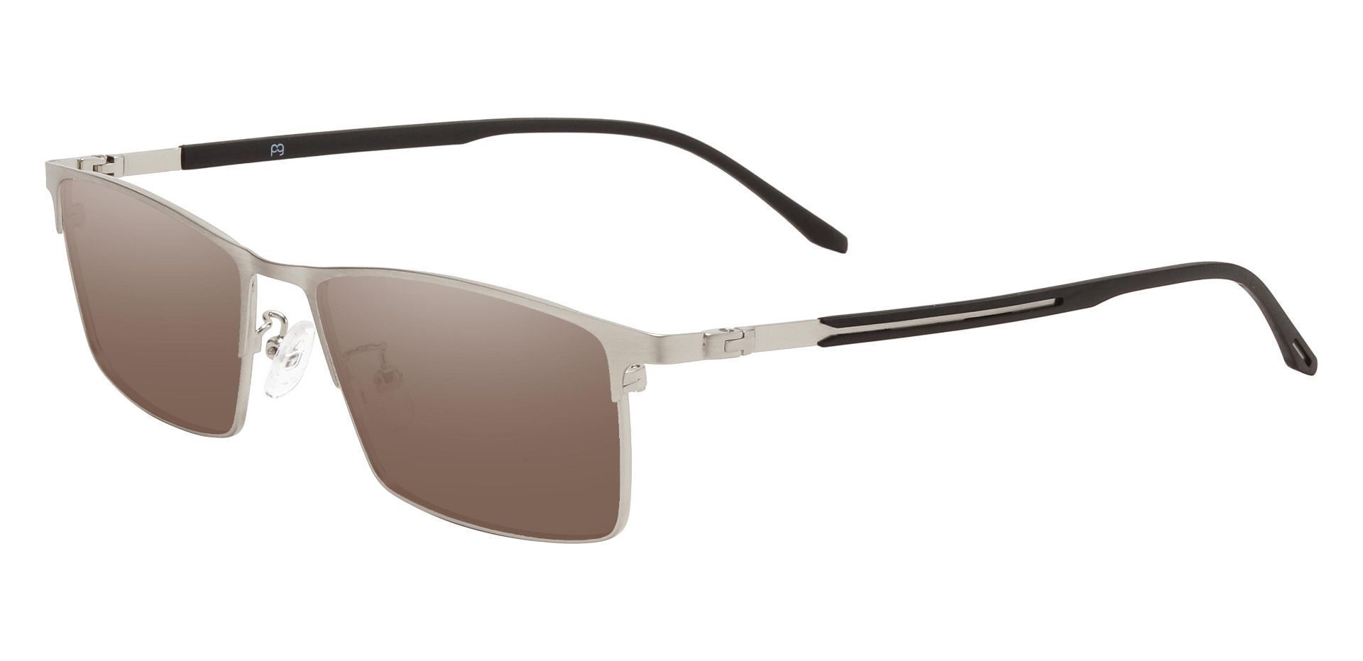 Regis Rectangle Reading Sunglasses - Silver Frame With Brown Lenses