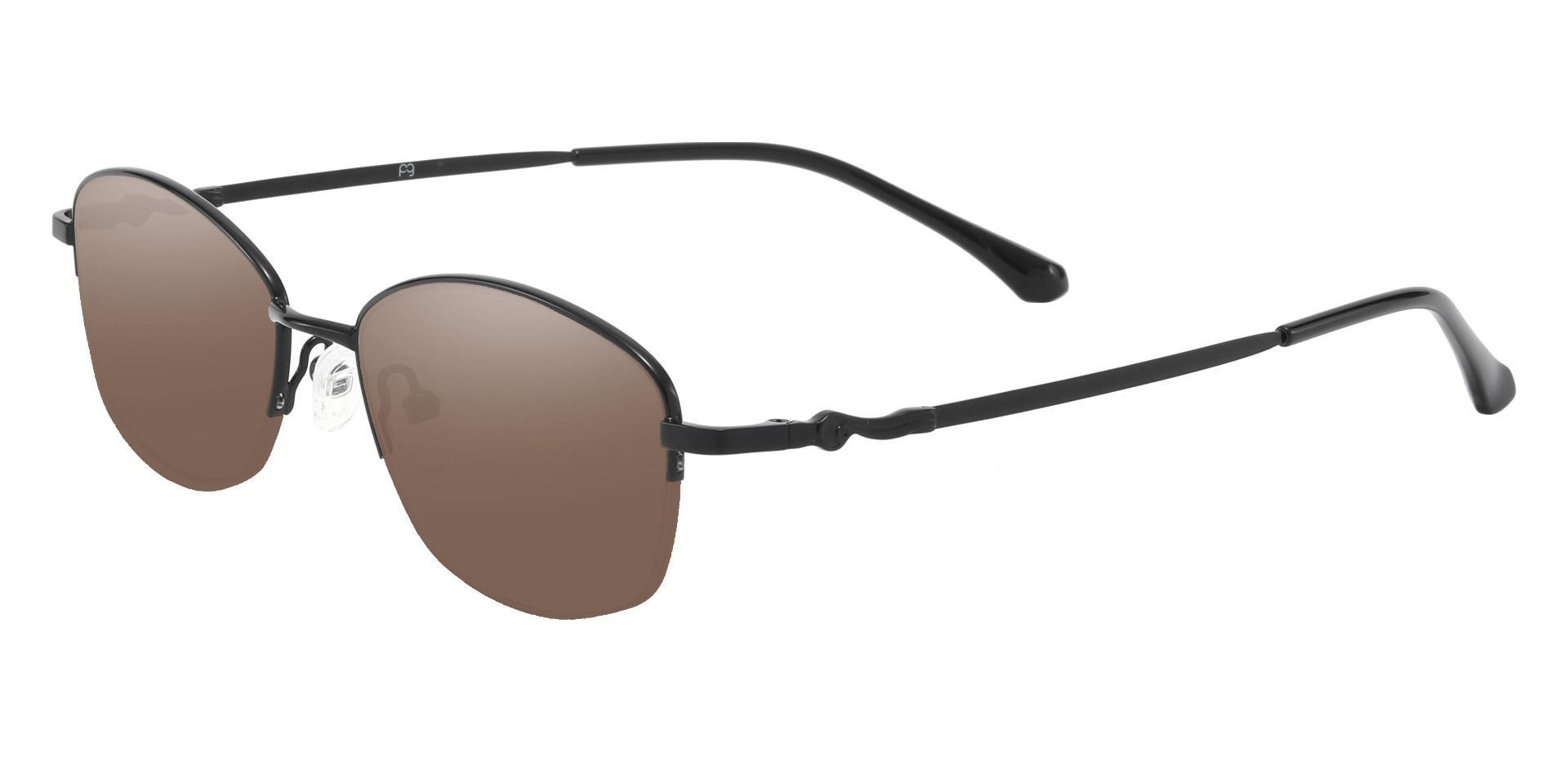 Beulah Oval Reading Sunglasses - Black Frame With Brown Lenses
