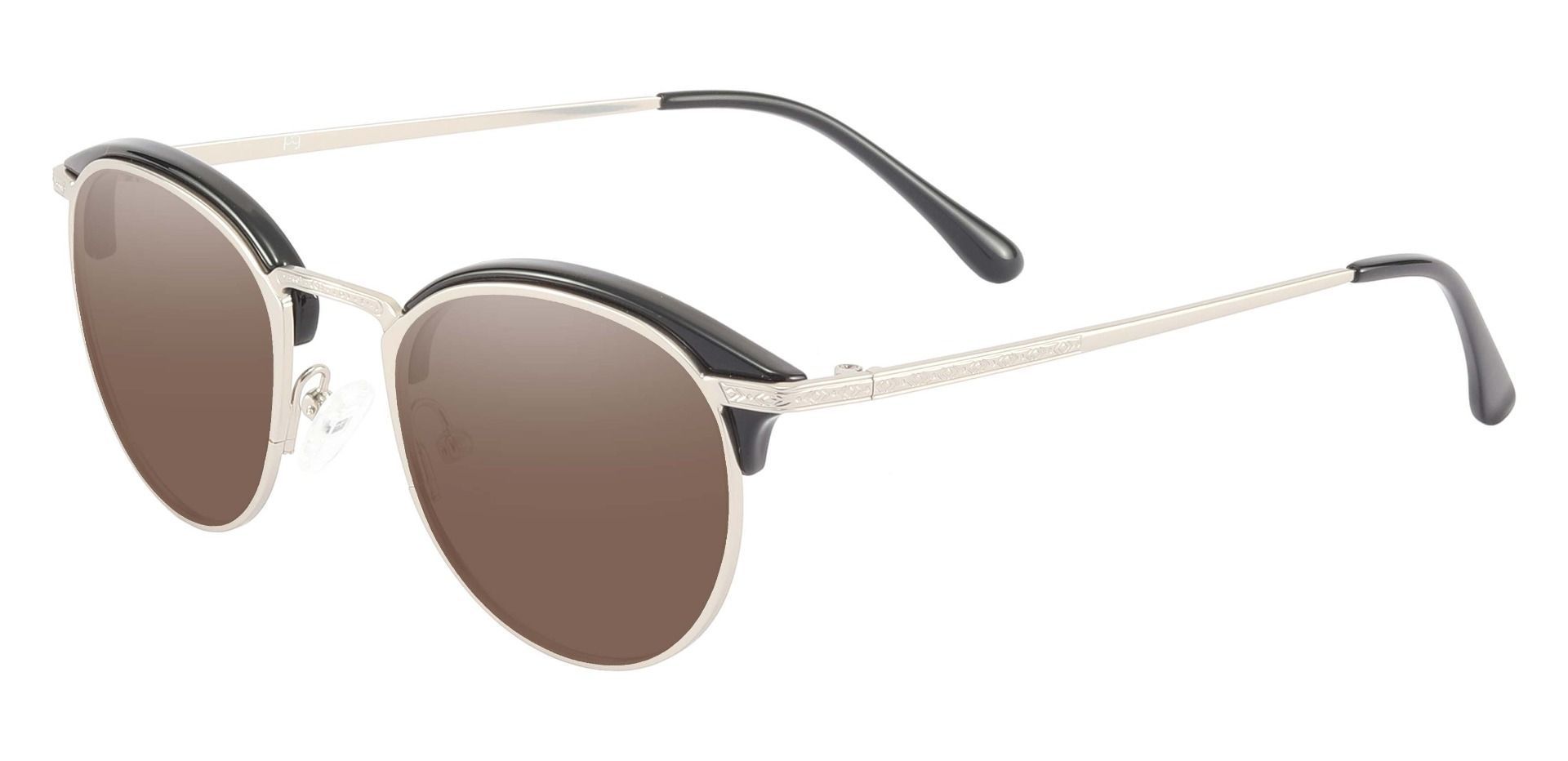 Shultz Browline Prescription Sunglasses - Silver Frame With Brown Lenses