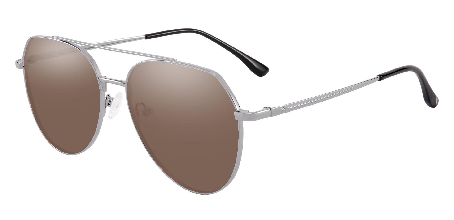 Wexford Aviator Prescription Sunglasses Silver Frame With Brown