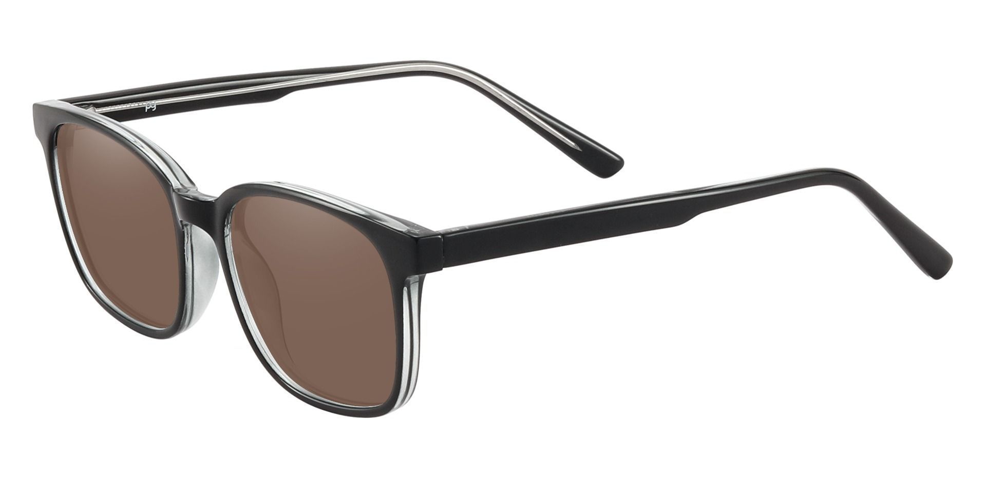Windsor Rectangle Prescription Sunglasses - Black Frame With Brown Lenses