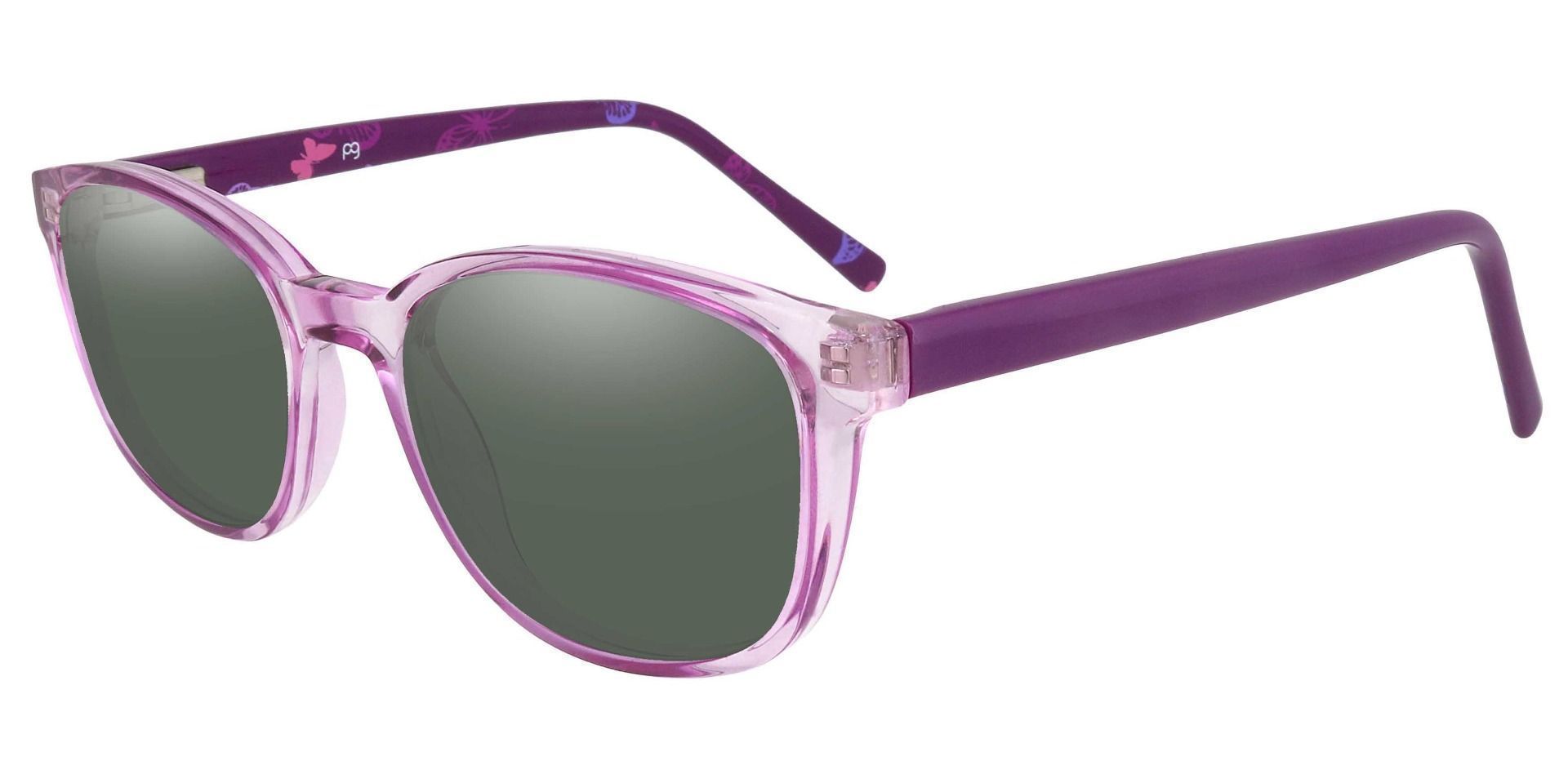 Branson Rectangle Prescription Sunglasses - Purple Frame With Green Lenses