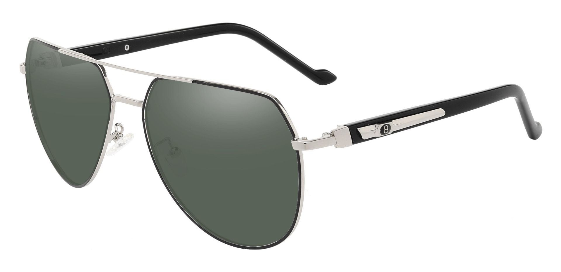 Wright Aviator Single Vision Sunglasses Black Frame With Green Lenses