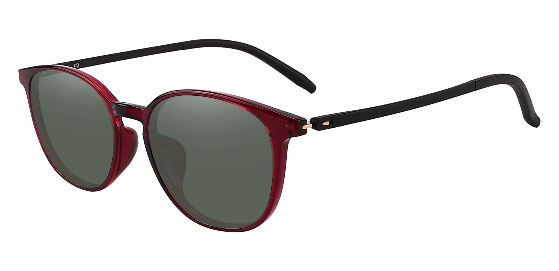 Yesenia Oval Prescription Sunglasses - Red Frame With Green Lenses