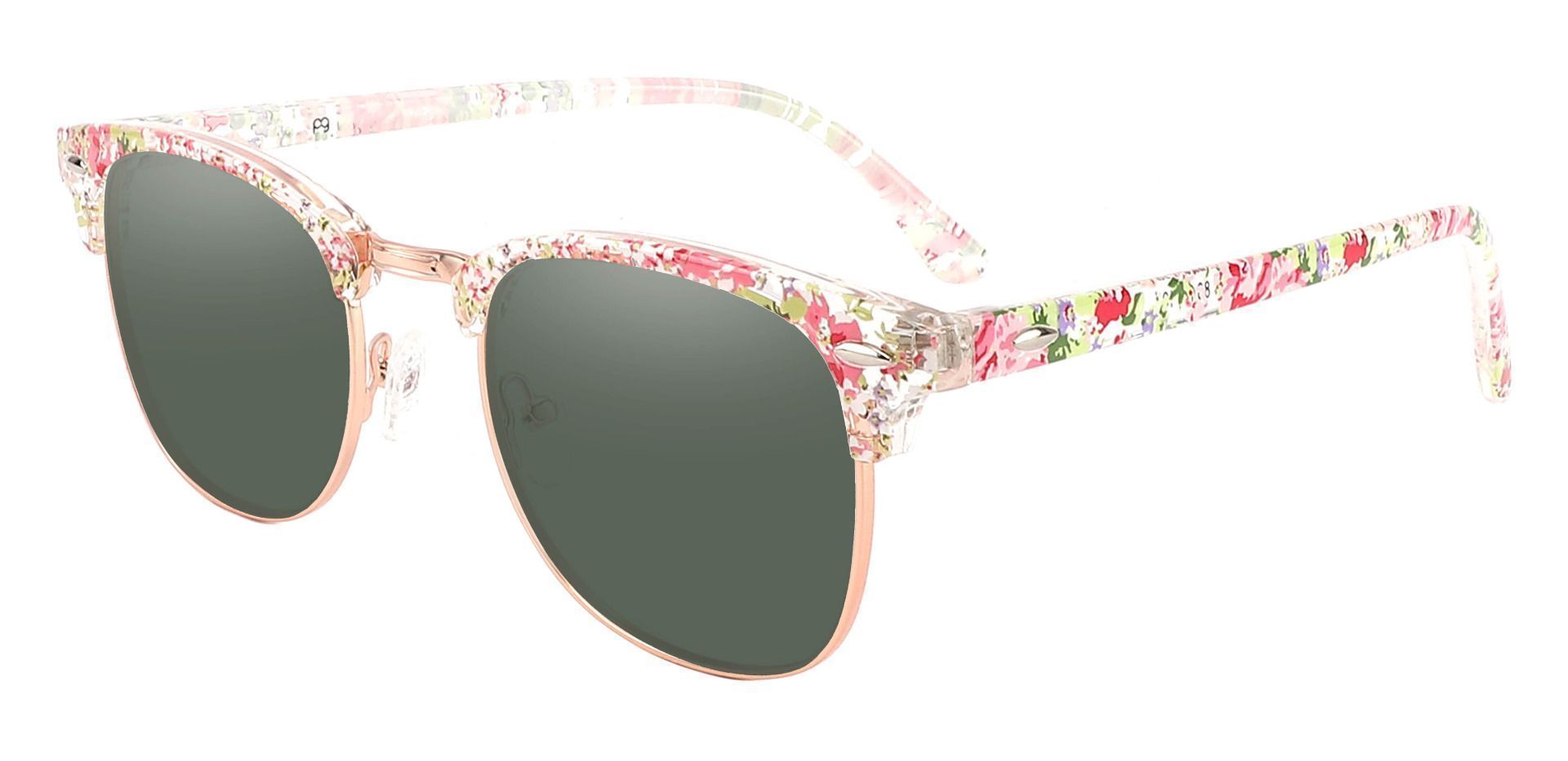 Hartley Browline Lined Bifocal Sunglasses - Floral Frame With Green Lenses