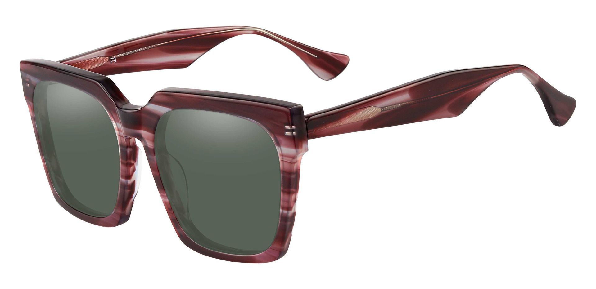 Harlan Square Non-Rx Sunglasses - Striped Frame With Green Lenses