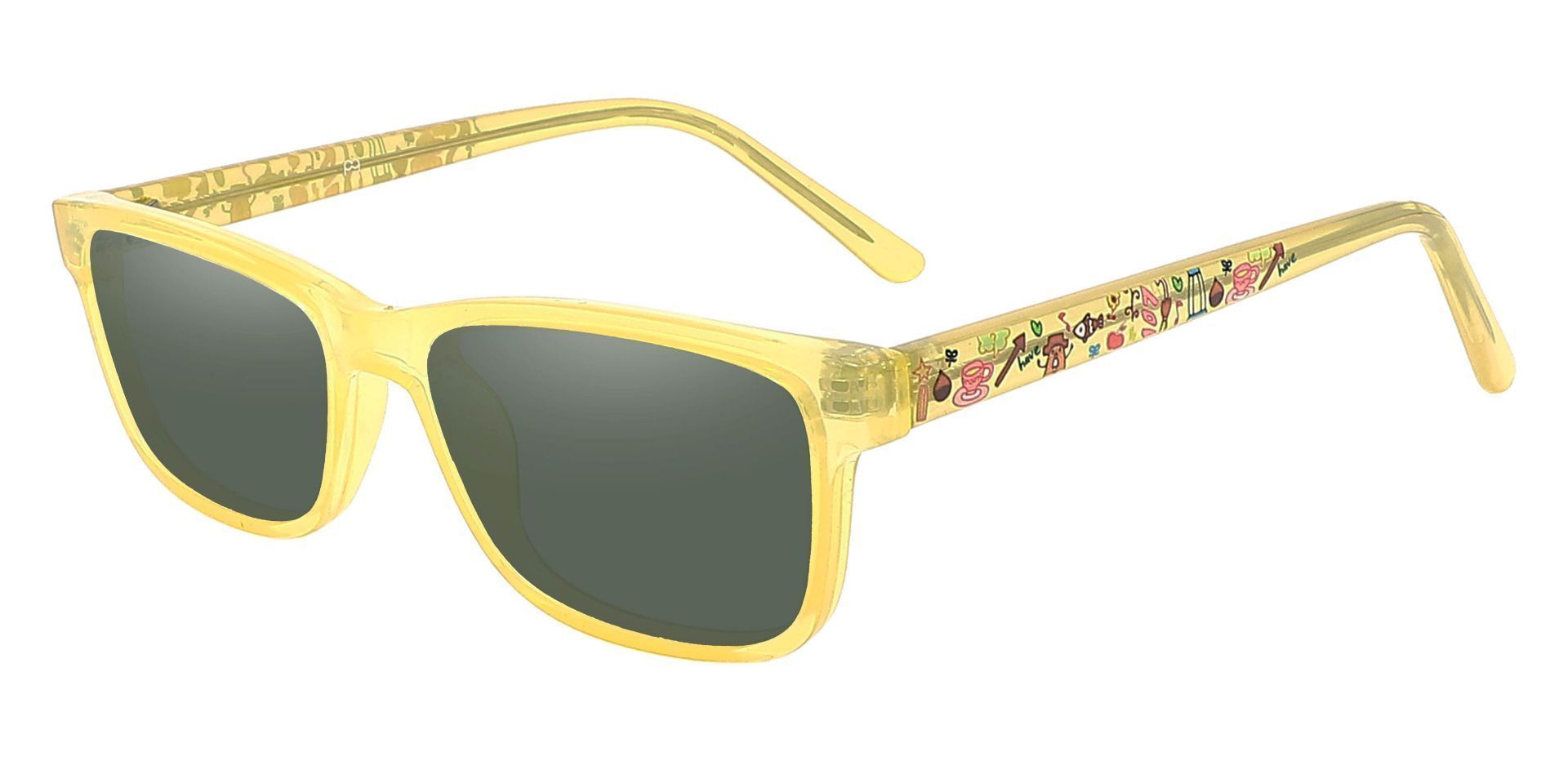 Cory Rectangle Non-Rx Sunglasses - Yellow Frame With Green Lenses