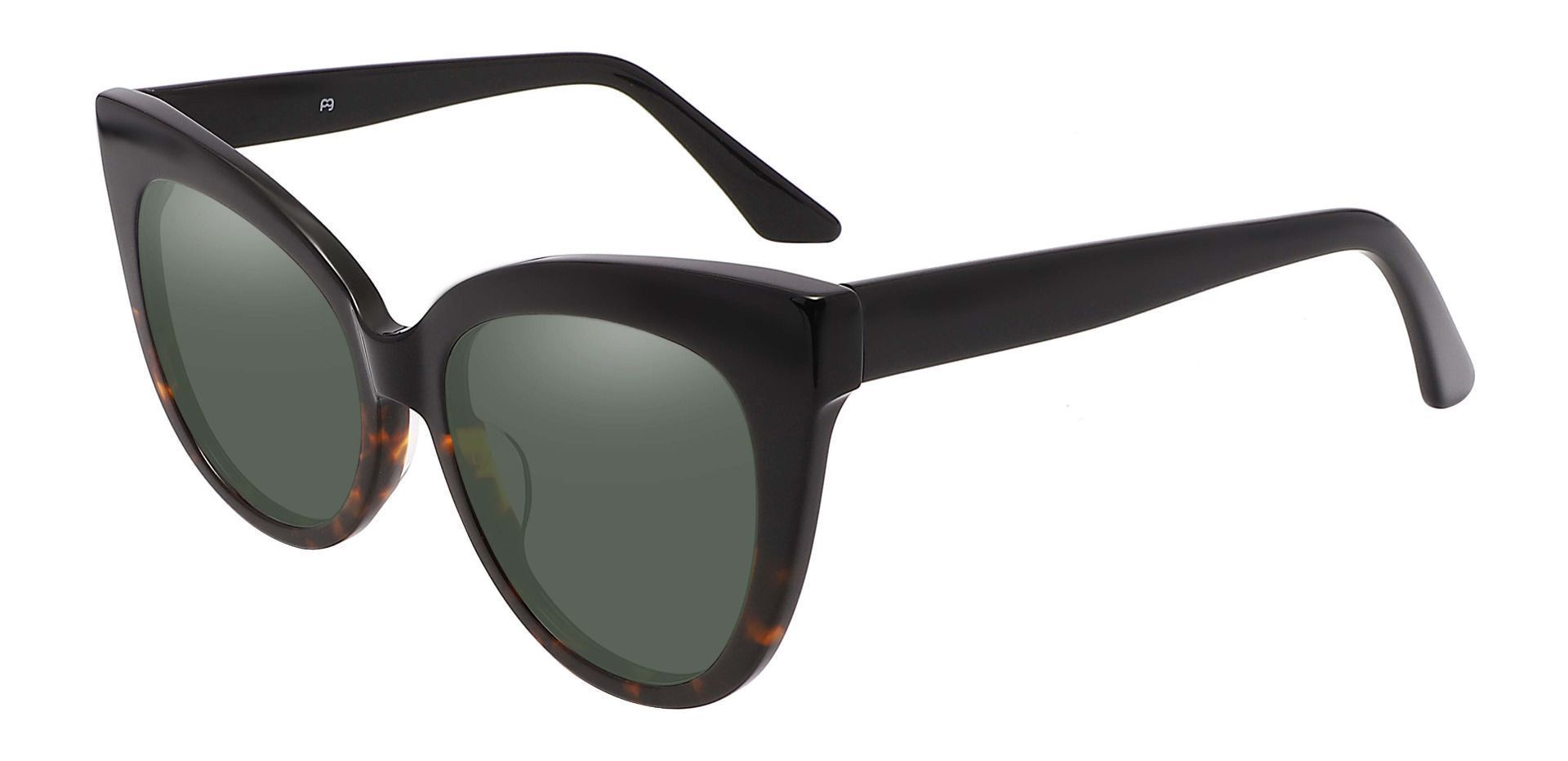 Sedalia Cat Eye Progressive Sunglasses - Black Frame With Green Lenses