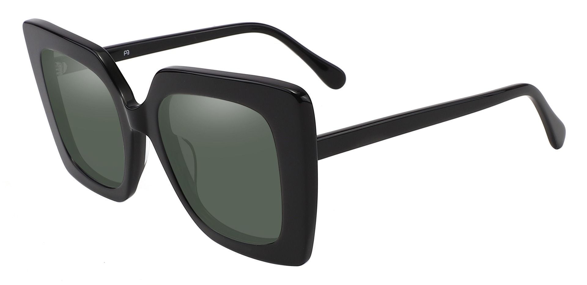 Rowland Square Reading Sunglasses - Black Frame With Green Lenses