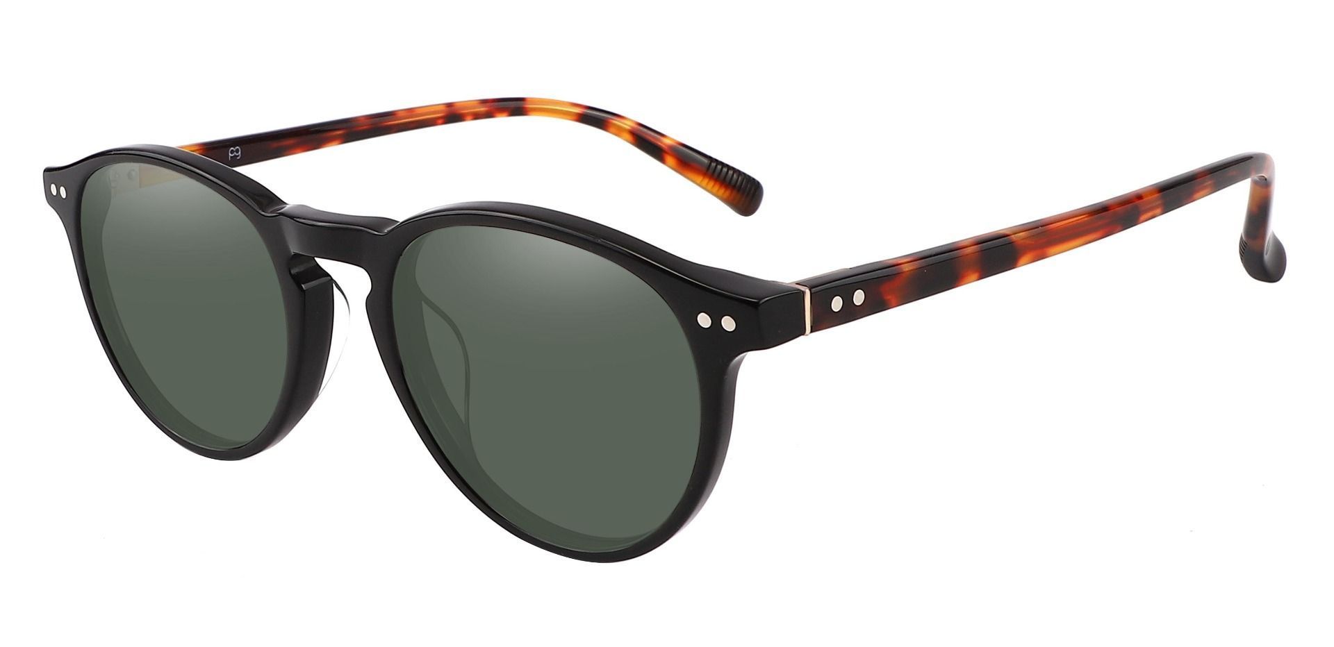 Monarch Oval Prescription Sunglasses - Black Frame With Green Lenses