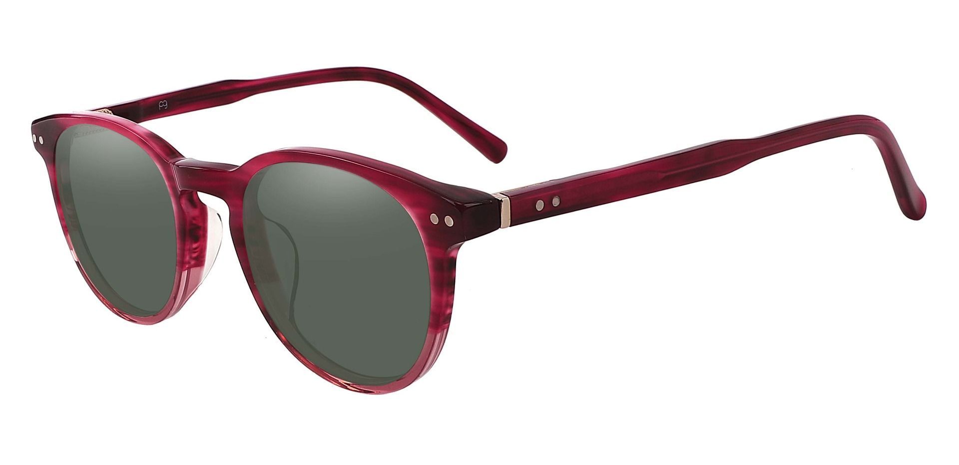 Marianna Oval Progressive Sunglasses - Red Frame With Green Lenses