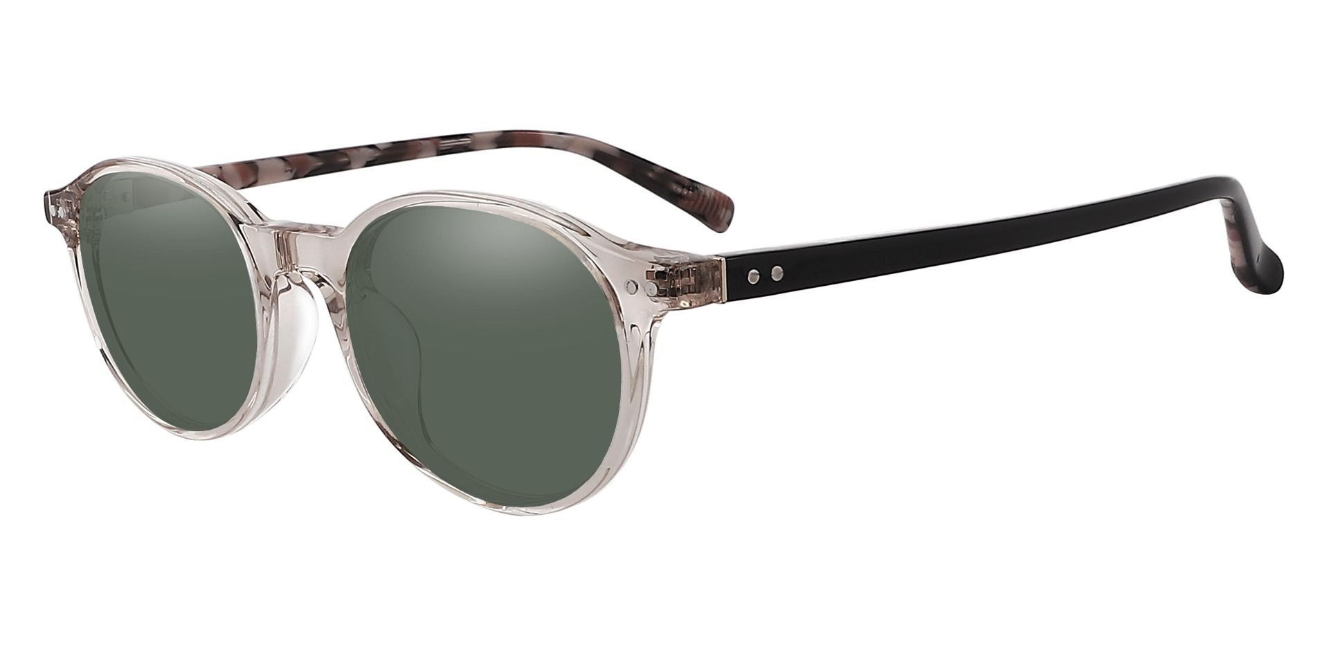 Avon Oval Prescription Sunglasses - Clear Frame With Green Lenses