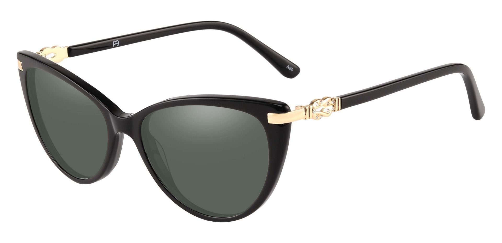 Starla Cat Eye Lined Bifocal Sunglasses - Black Frame With Green Lenses
