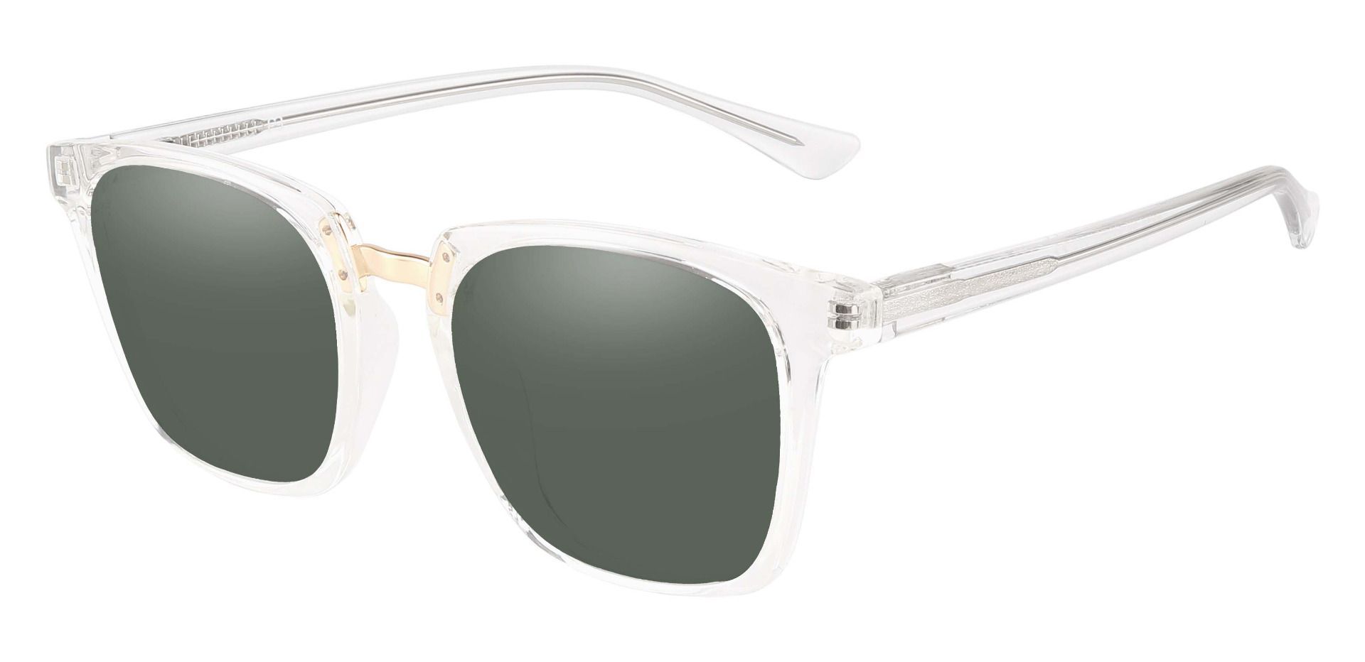 Delta Square Prescription Sunglasses - Clear Frame With Green Lenses